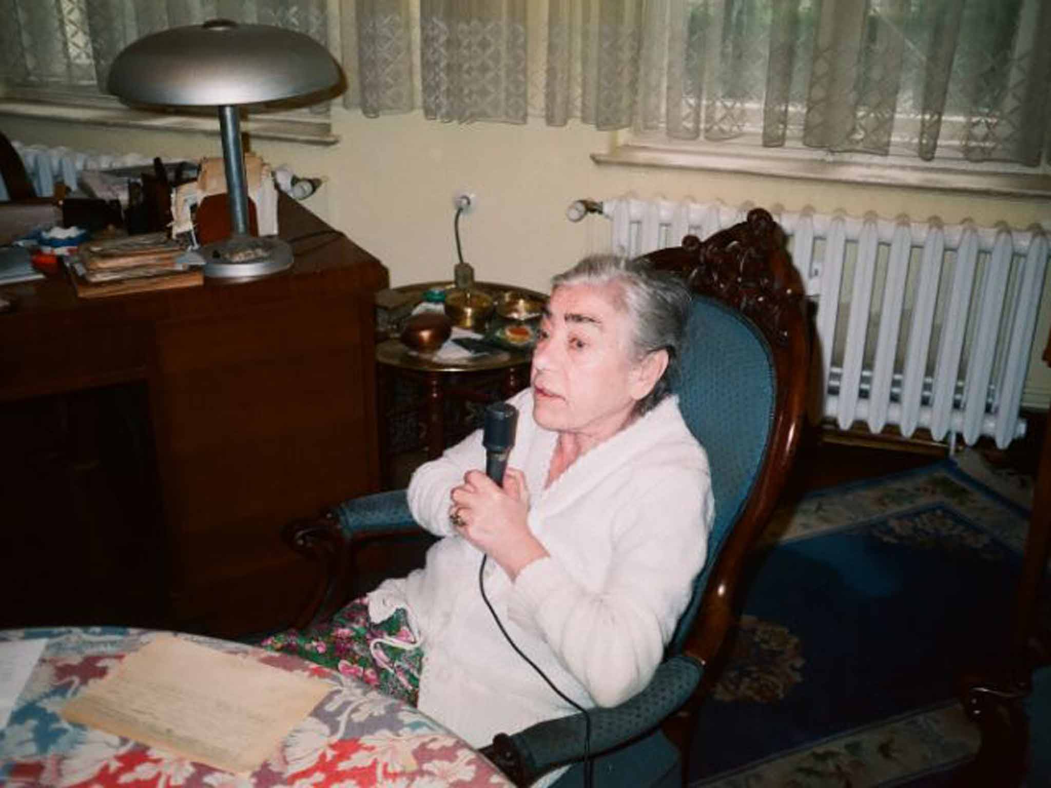 Marie today, dictating her memoirs to her son Hermann