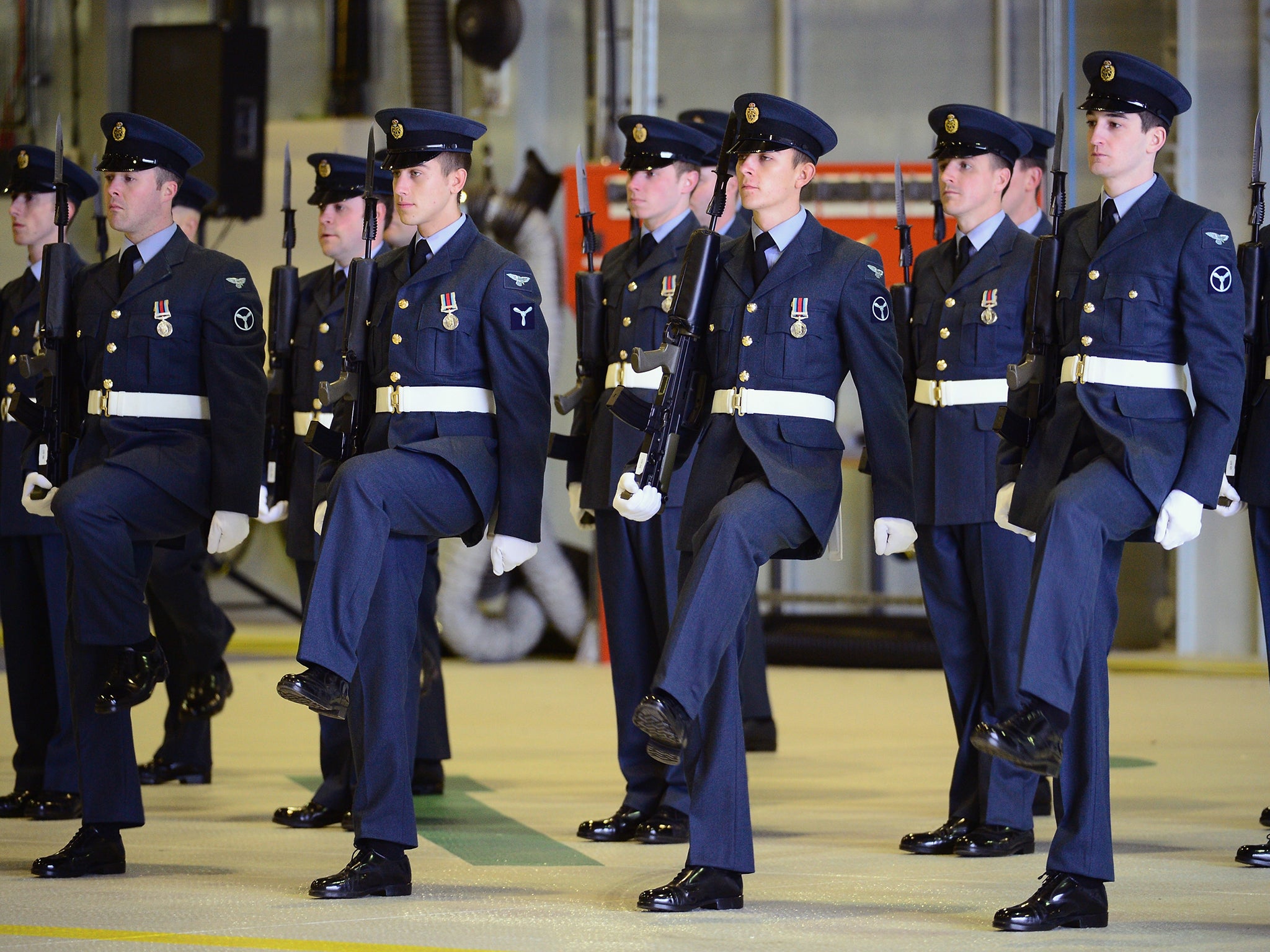 RAF personnel take part in a disbandment parade at RAF Lossiemouth