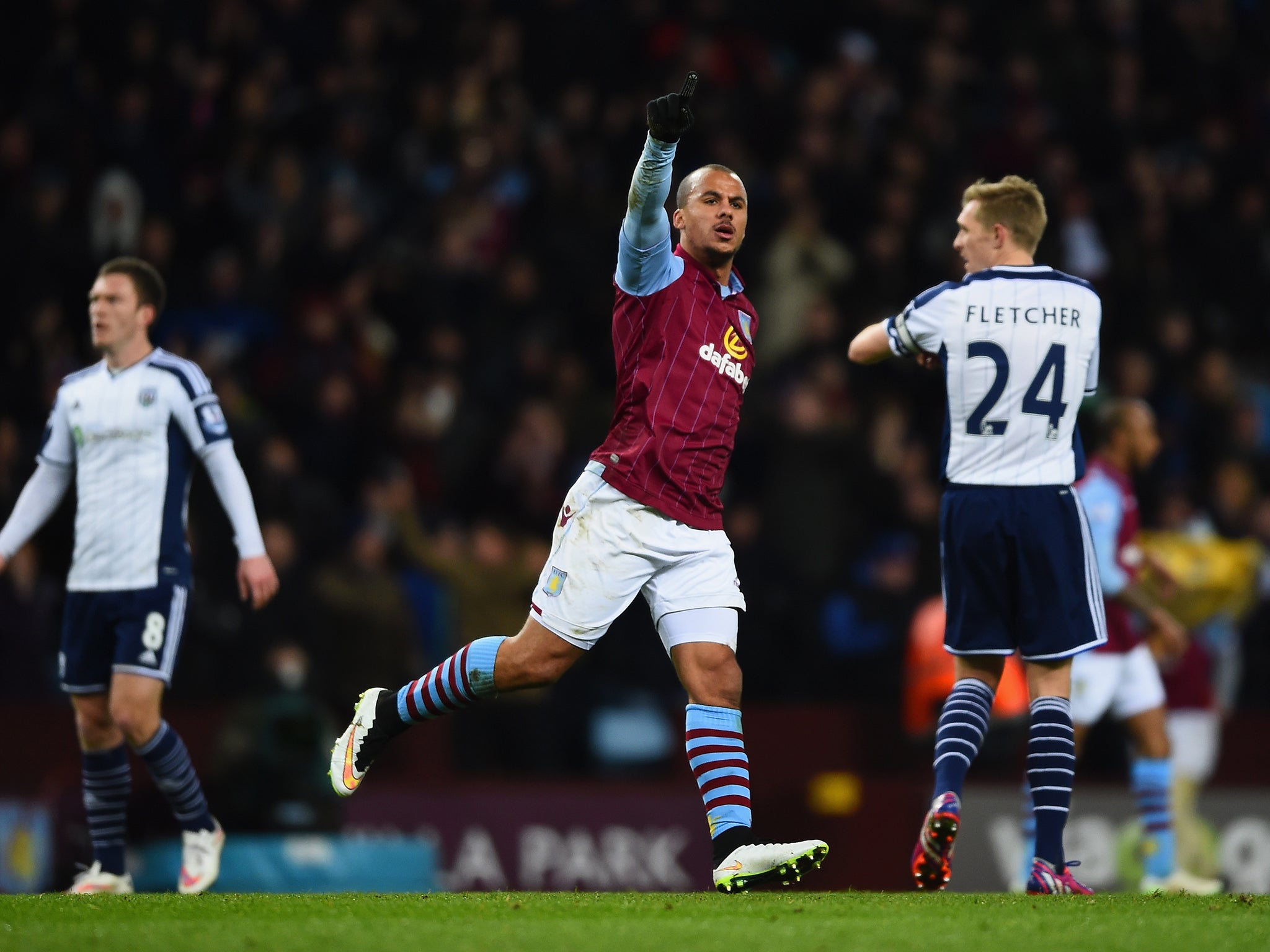 Gabriel Agbonlahor celebrates opening the scoring for Aston Villa