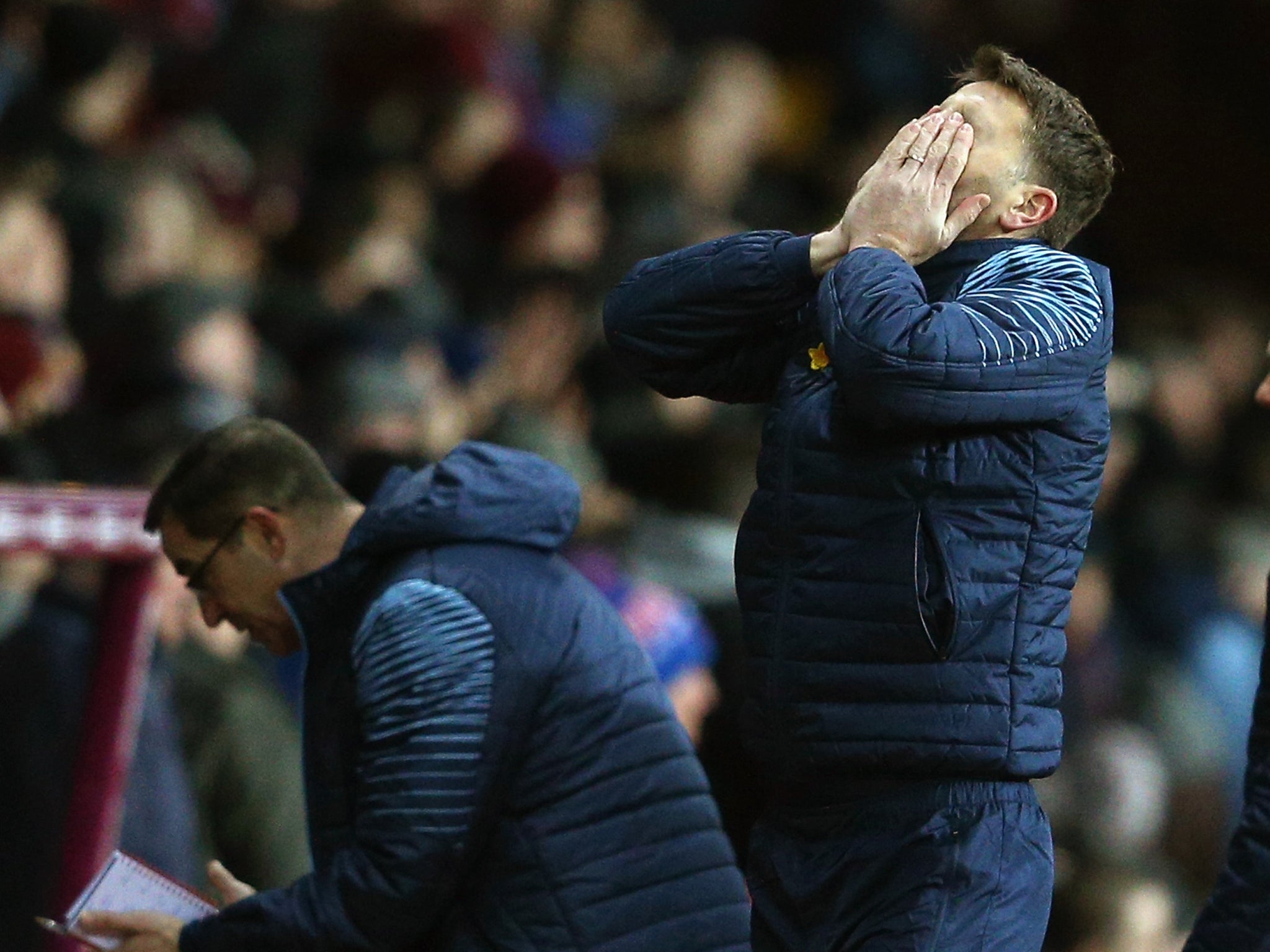 Sherwood reacts during Aston Villa's match with West Brom