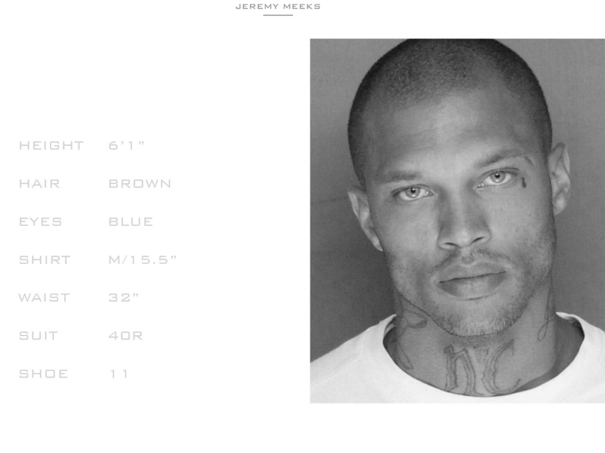 Jeremy Meeks' profile on White Cross Management model agency's website