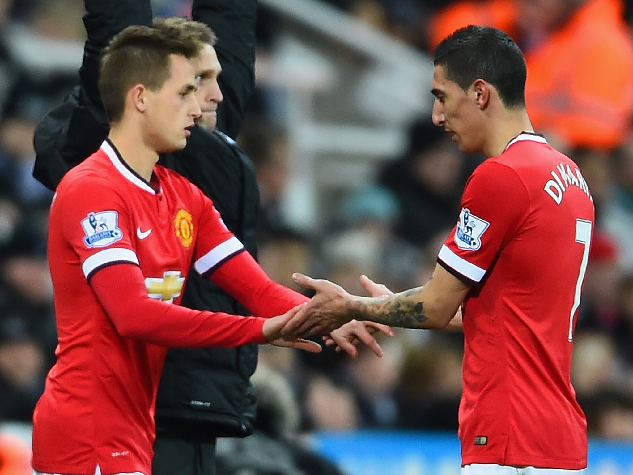 Adnan Januzaj of Manchester United replaces Angel Di Maria