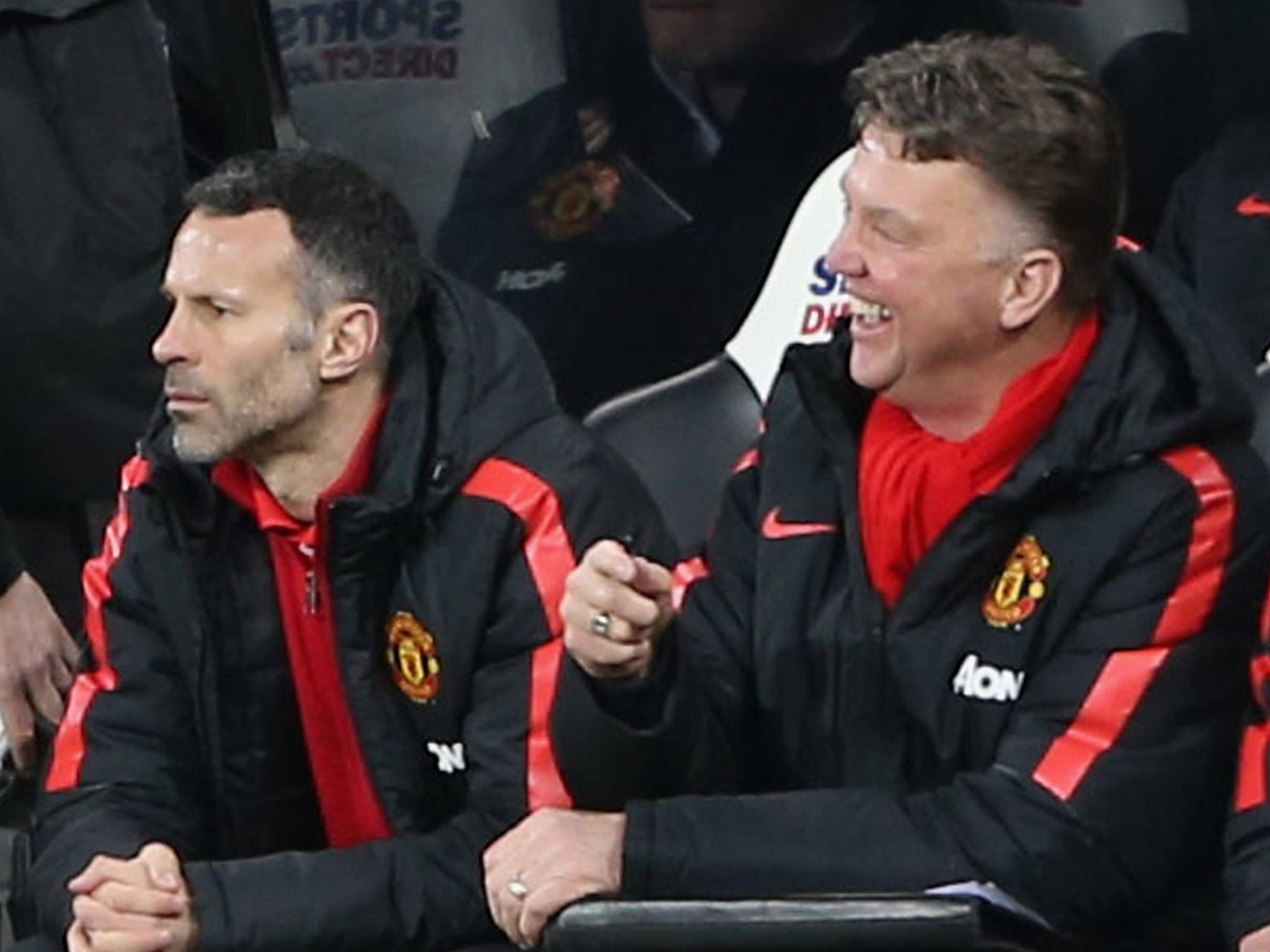 Louis van Gaal jokes during the win over Newcastle