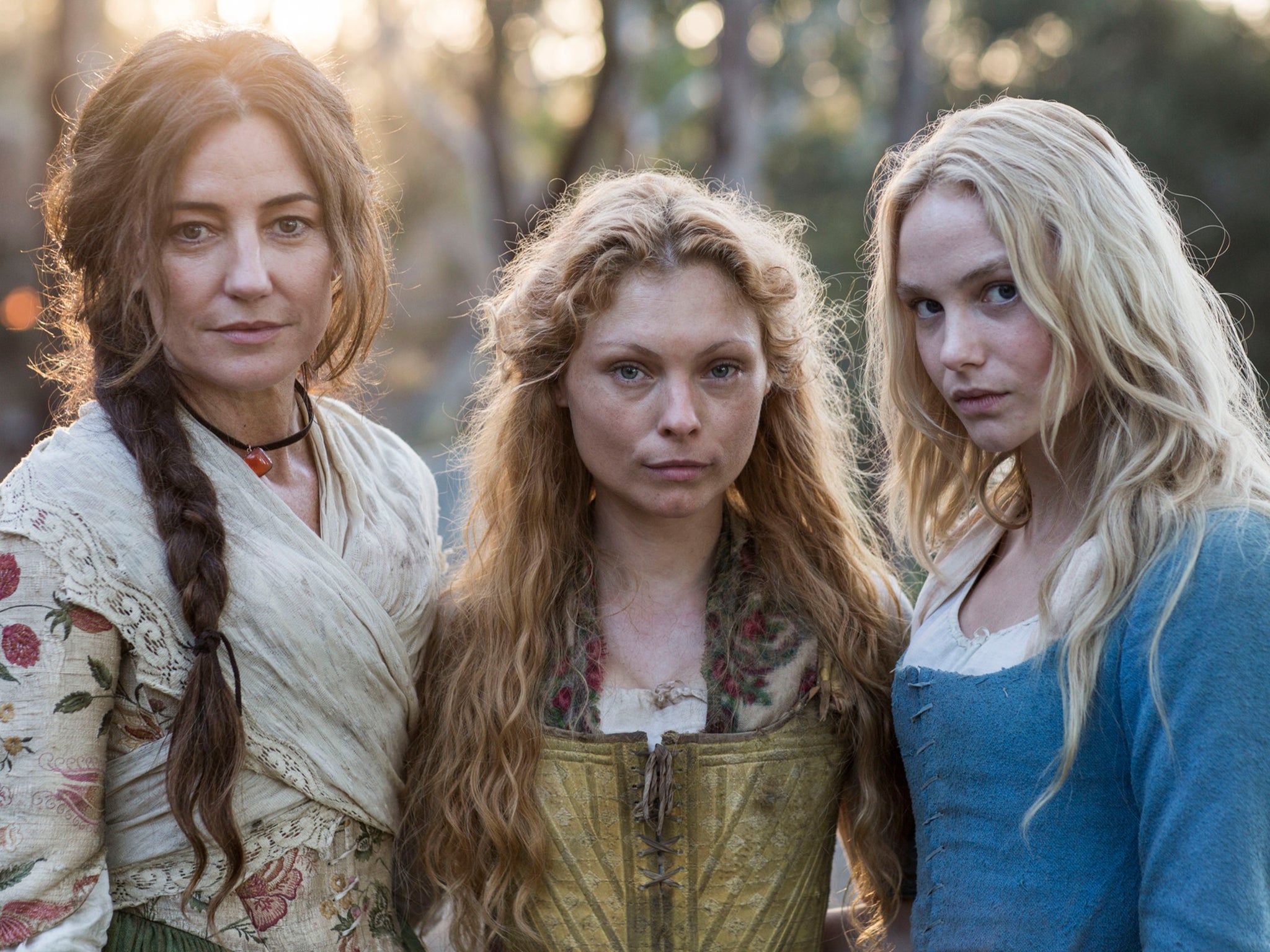 Orla Brady as Anne Meredith, MyAnna Buring as Elizabeth Quinn and Joanna Vanderham as Katherine McVitie in Banished