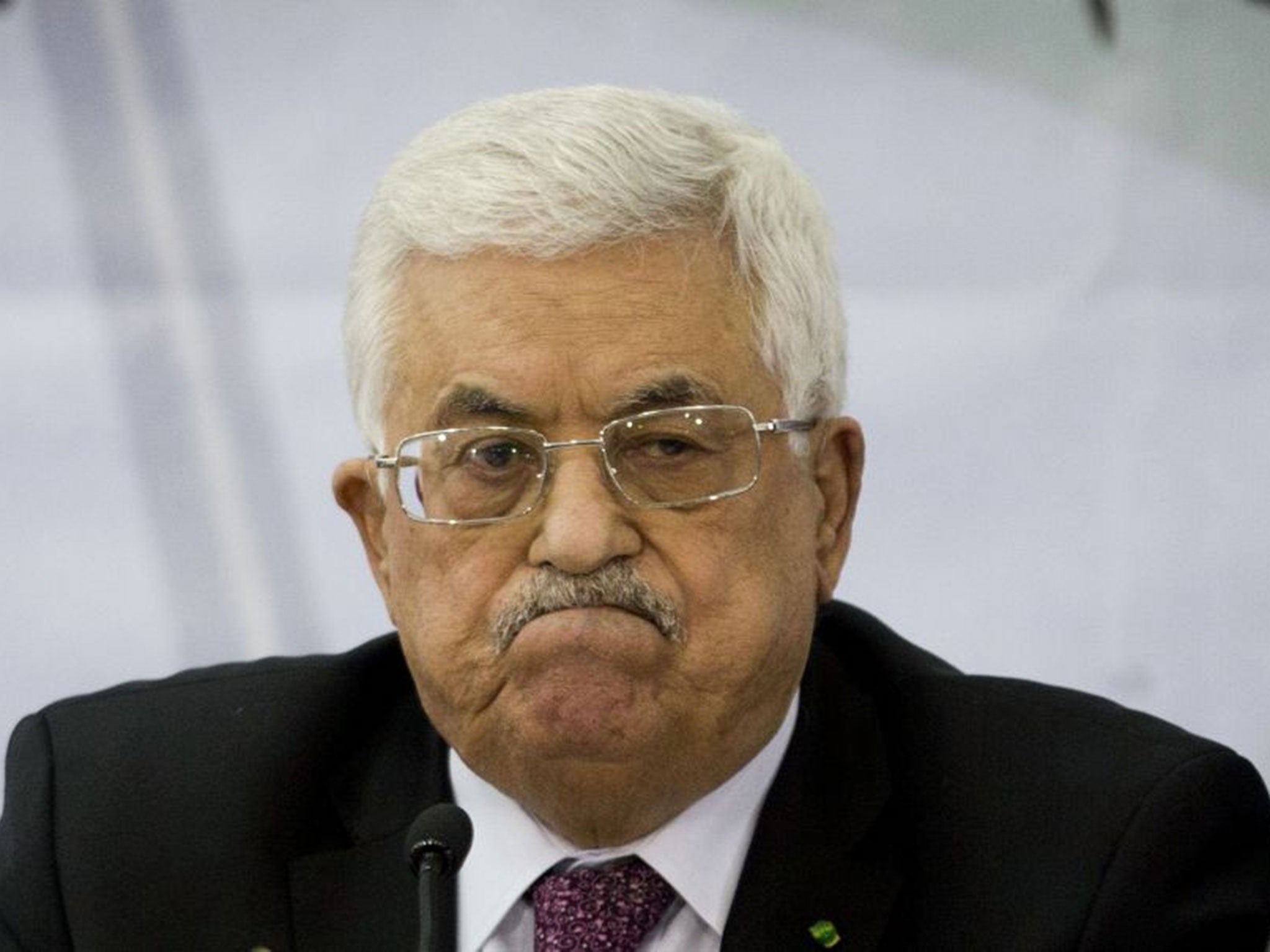 Palestinian President Mahmoud Abbas attends a meeting of the Central Committee of the Palestine Liberation Organization (PLO), in the West Bank city of Ramallah