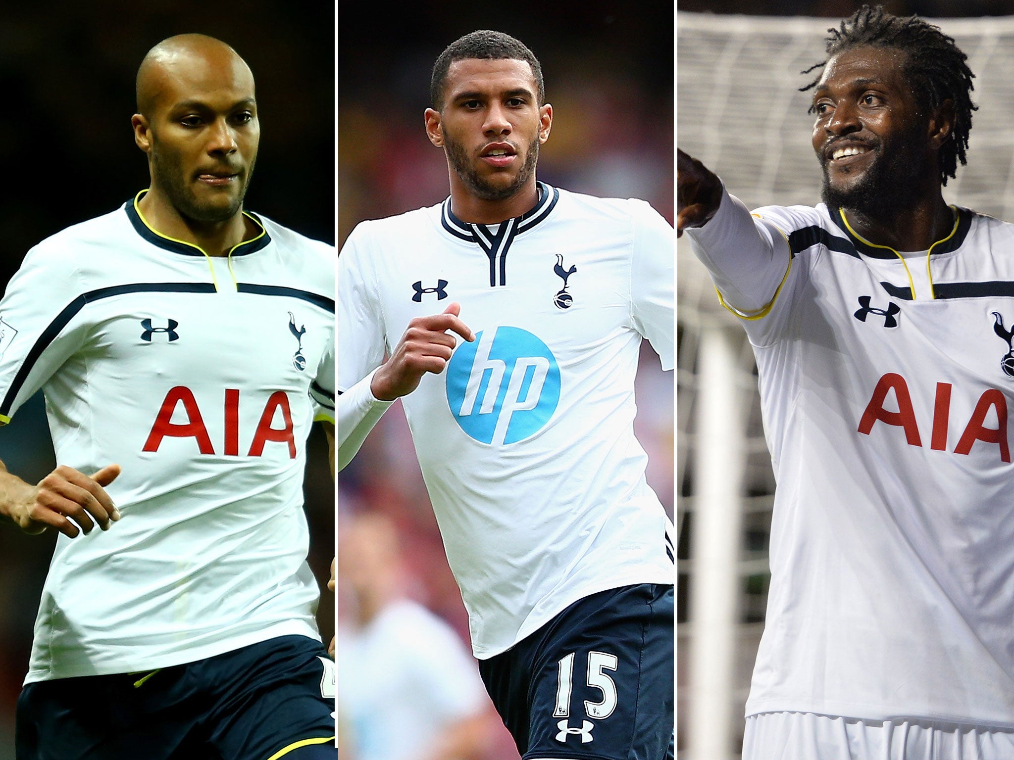 Younes Kaboul, Etienne Capoue and Emmanuel Adebayor