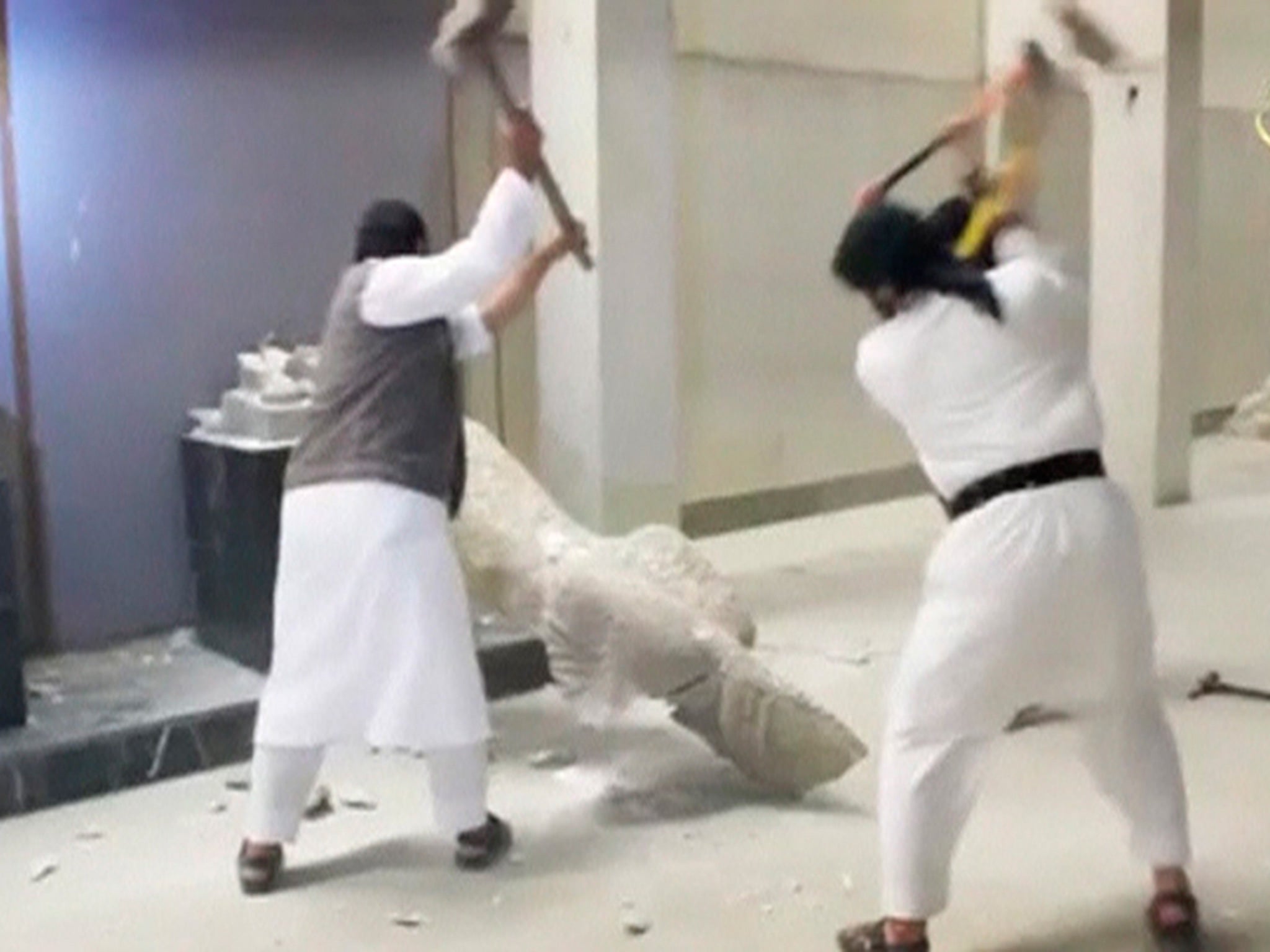 Isis released a video showing the destruction of statues in Mosul