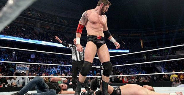 Wade Barrett stands tall over Dean Ambrose and Dolph Ziggler