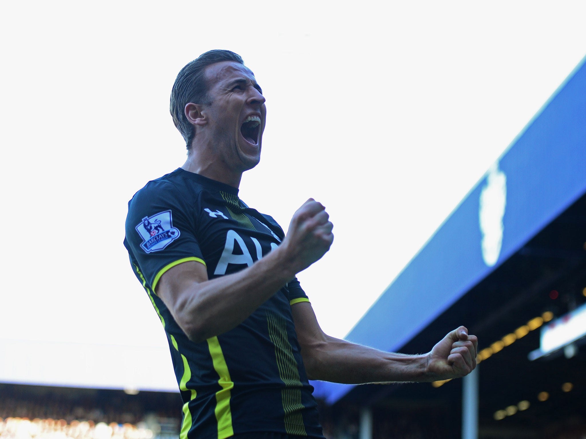 Harry Kane celebrates scoring for Tottenham against QPR