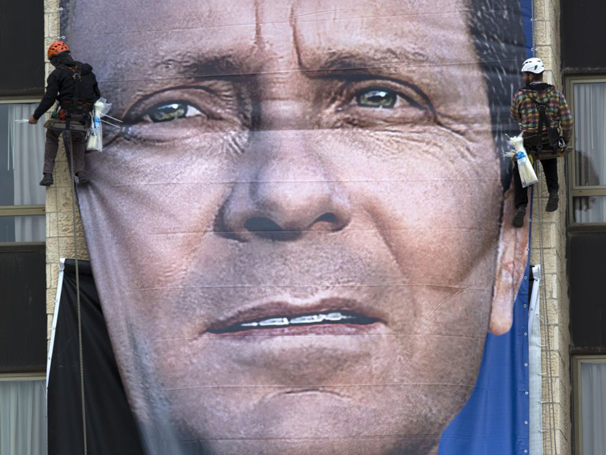 The election poster for Isaac Herzog, co-leader of the Zionist Union party