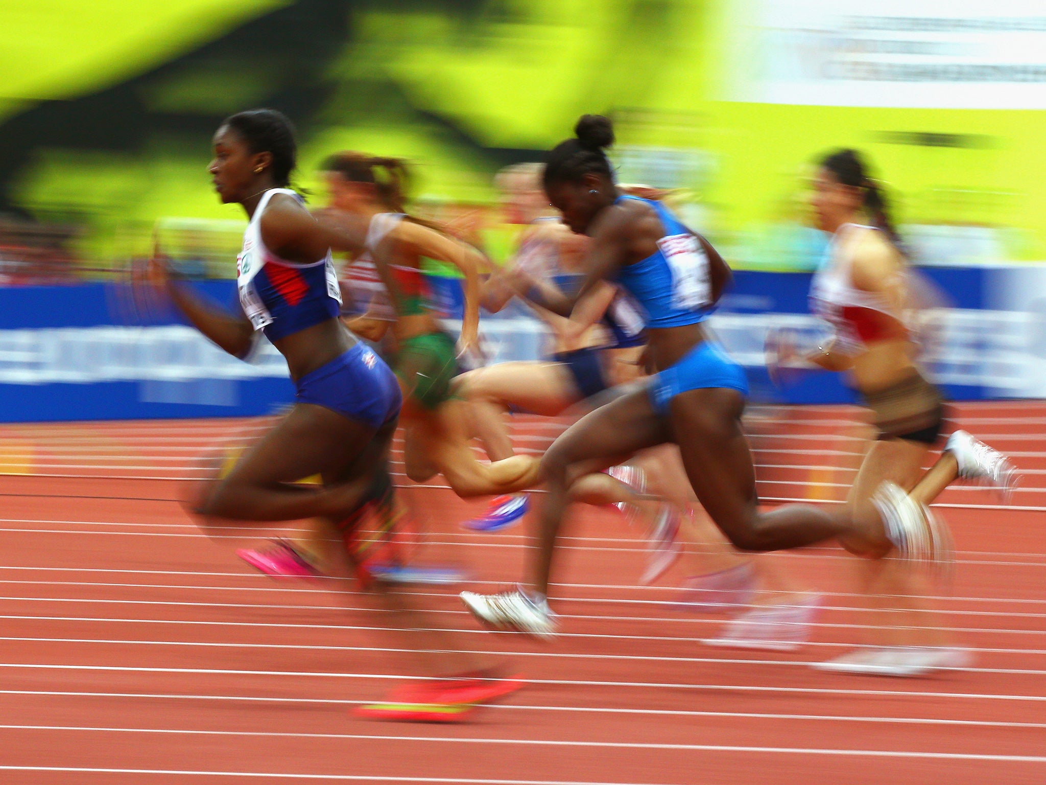 Dina Asher-Smith second quickest in her qualifying with a personal best of 7.10sec just behind Holland’s Dafne Schippers