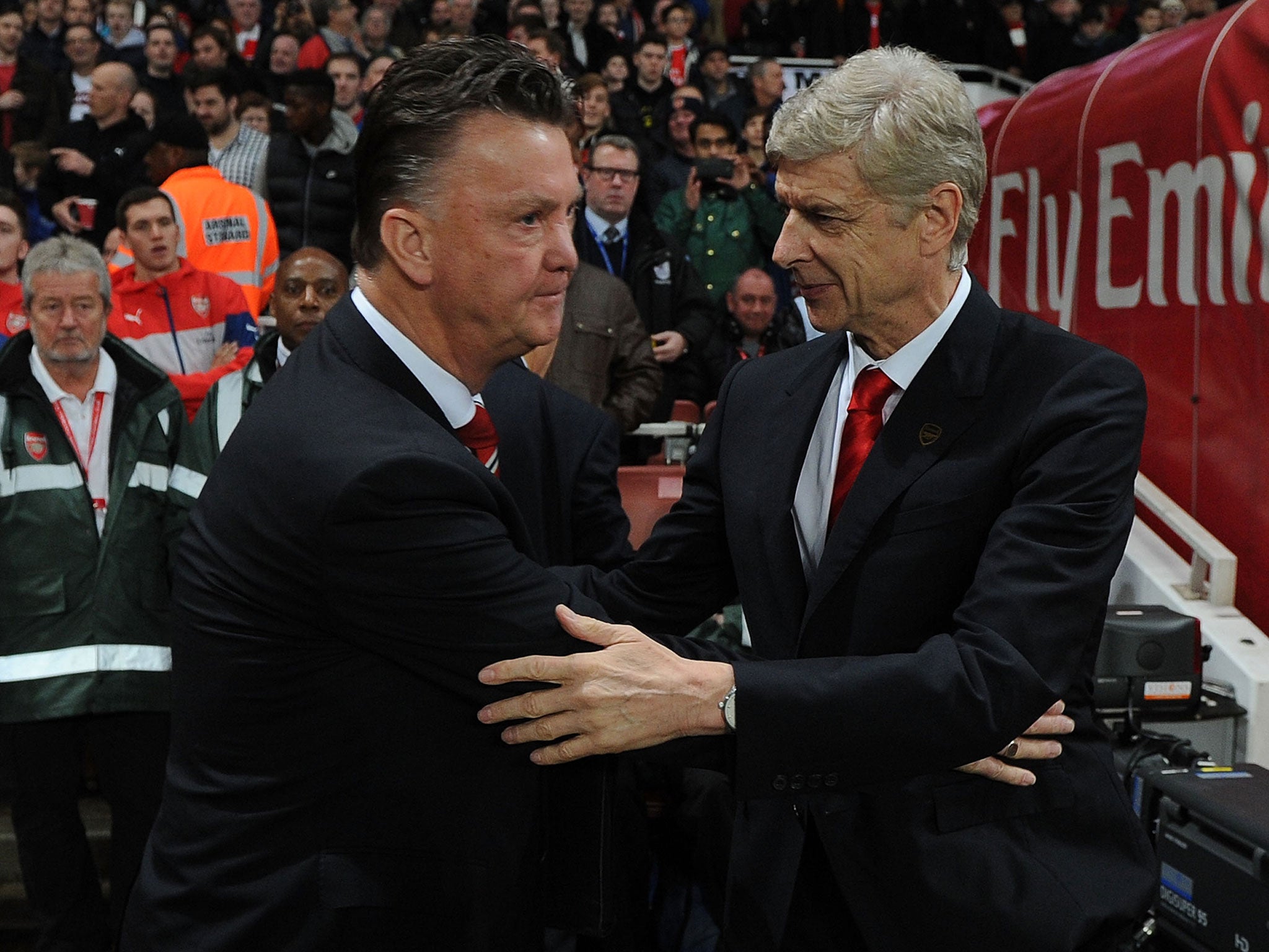 Louis van Gaal and Arsene Wenger at the Emirates this season