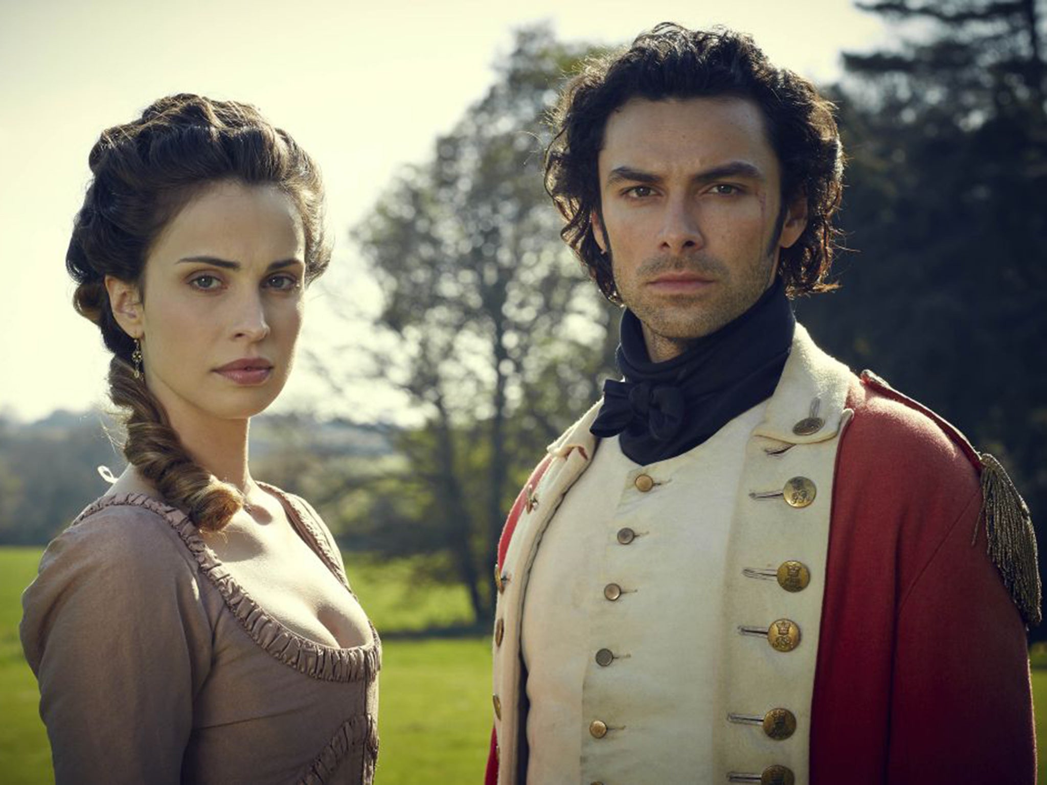 Elizabeth (Heida Reed) and Ross Poldark (Aiden Turner) in the BBC's remake of their 1975 original series