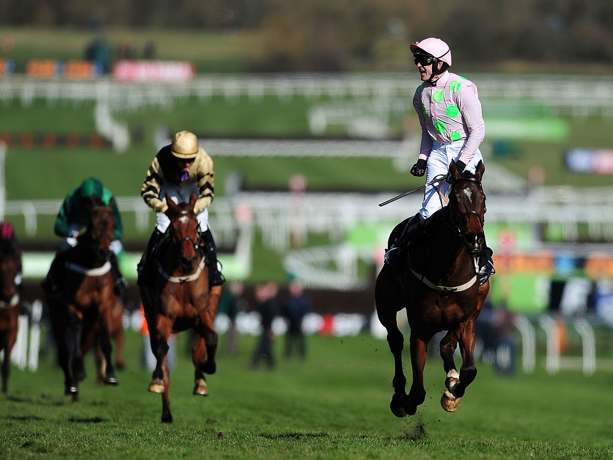 Ruby Walsh crosses the finishing line at Douvan wins the Supreme Novices' Hurdle