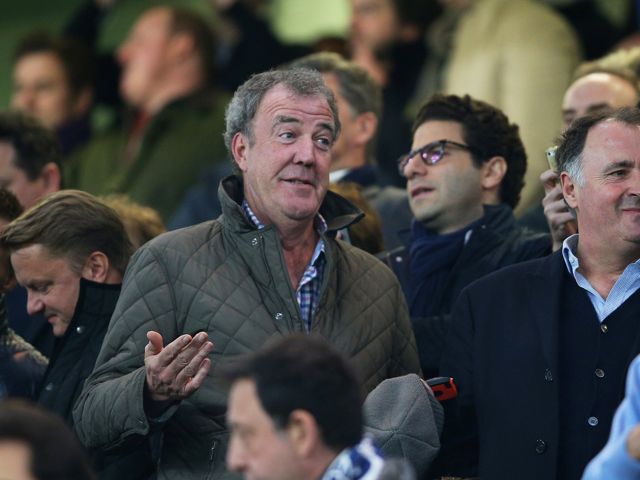 Jeremy Clarkson takes in the football at Stamford Bridge on Wednesday night (Getty)