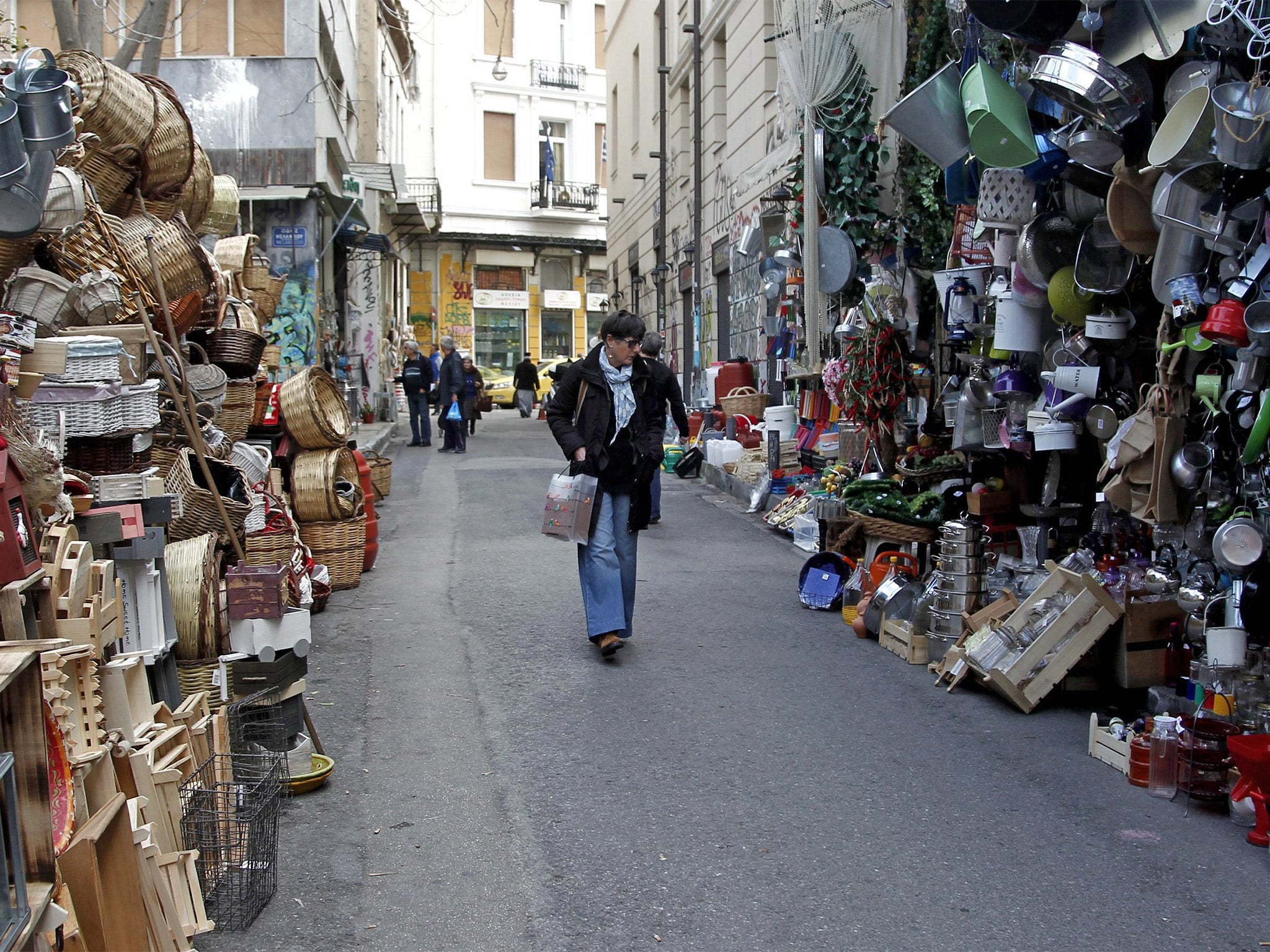 A market stall in Athens. The city was occupied by the Nazis during the war