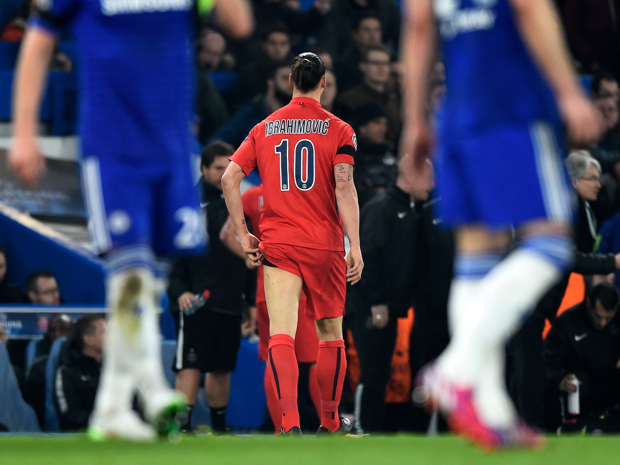 Zlatan Ibrahimovic goes off after being shown a red card