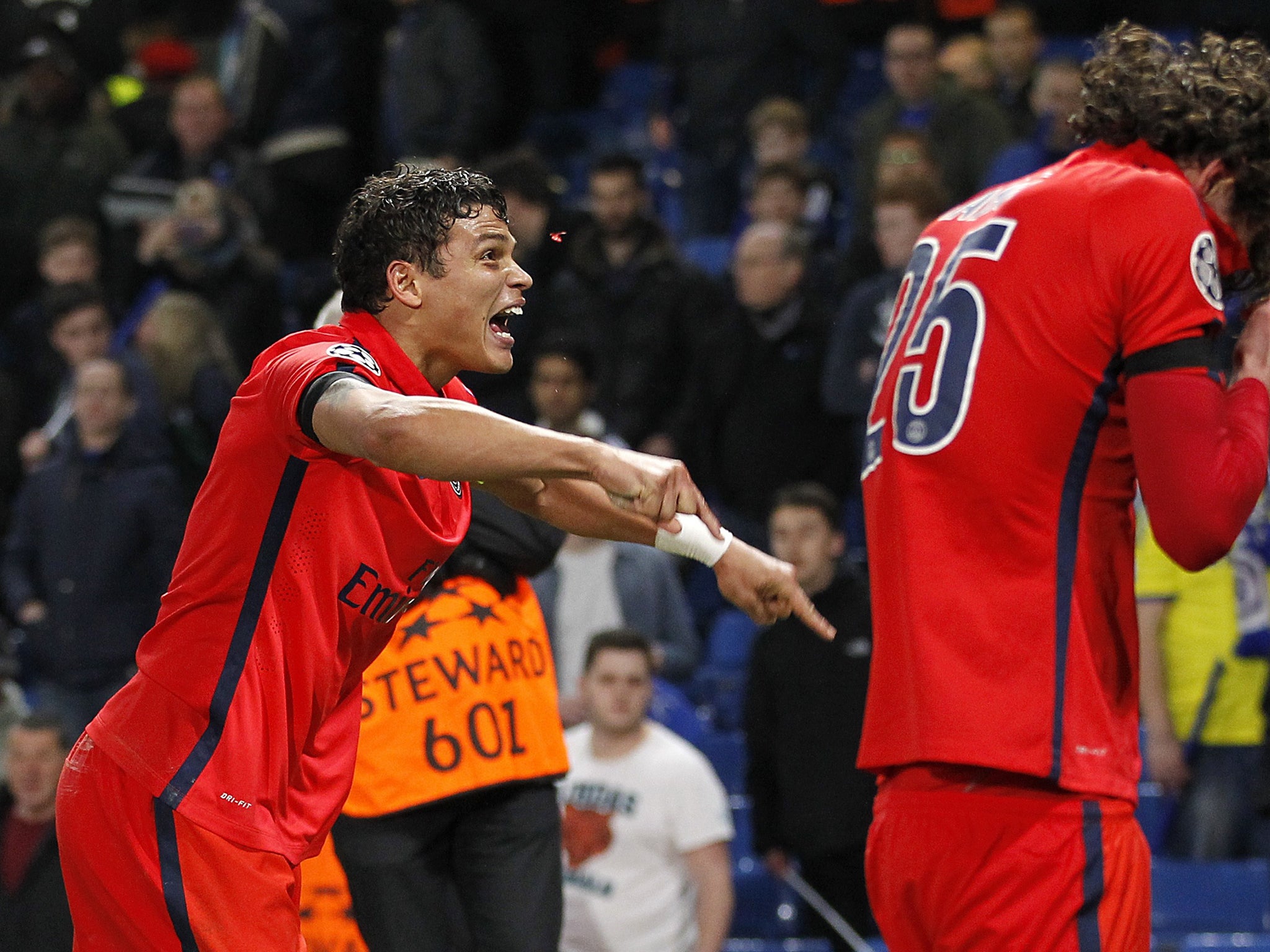 Thiago Silva celebrates PSG's decisive second goal