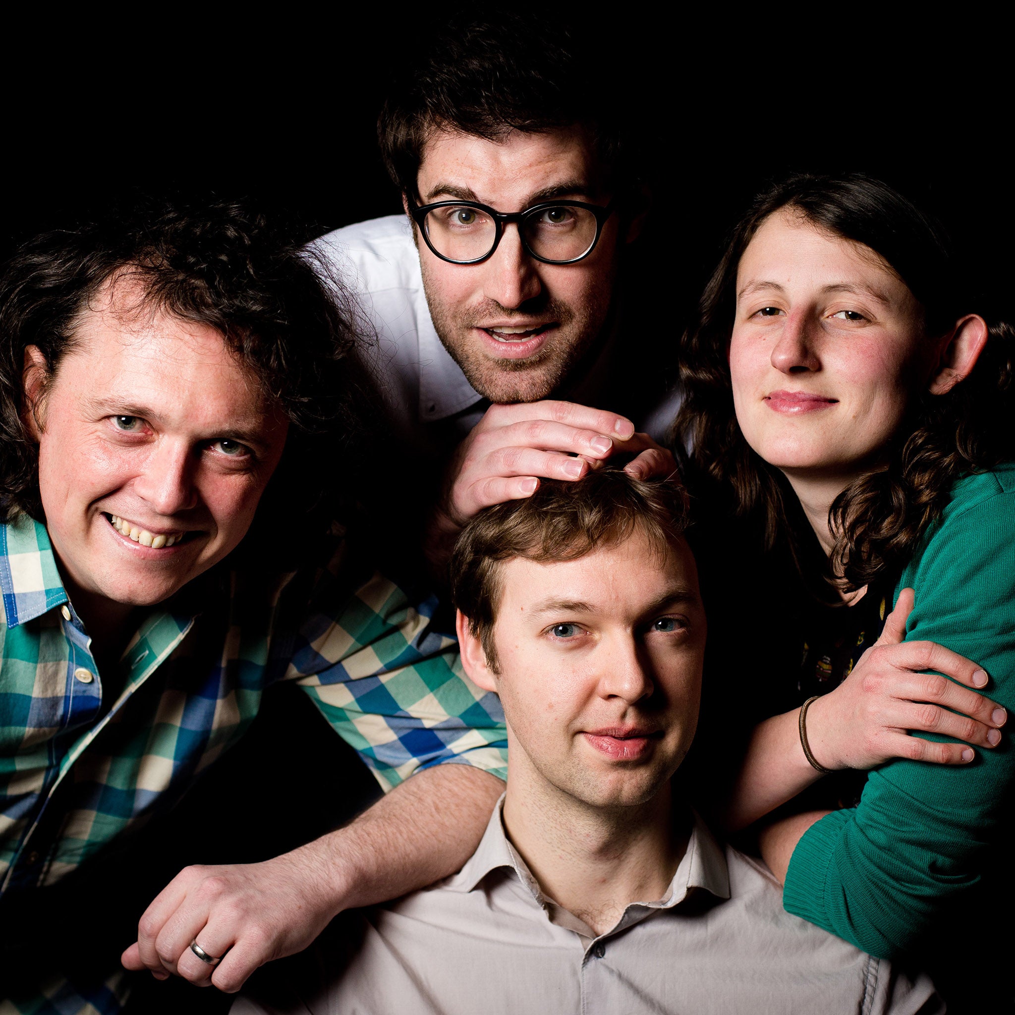 The QI Elves photographed at the Soho Theatre. They are part of a team of researchers who find facts for the television programme 'QI'.