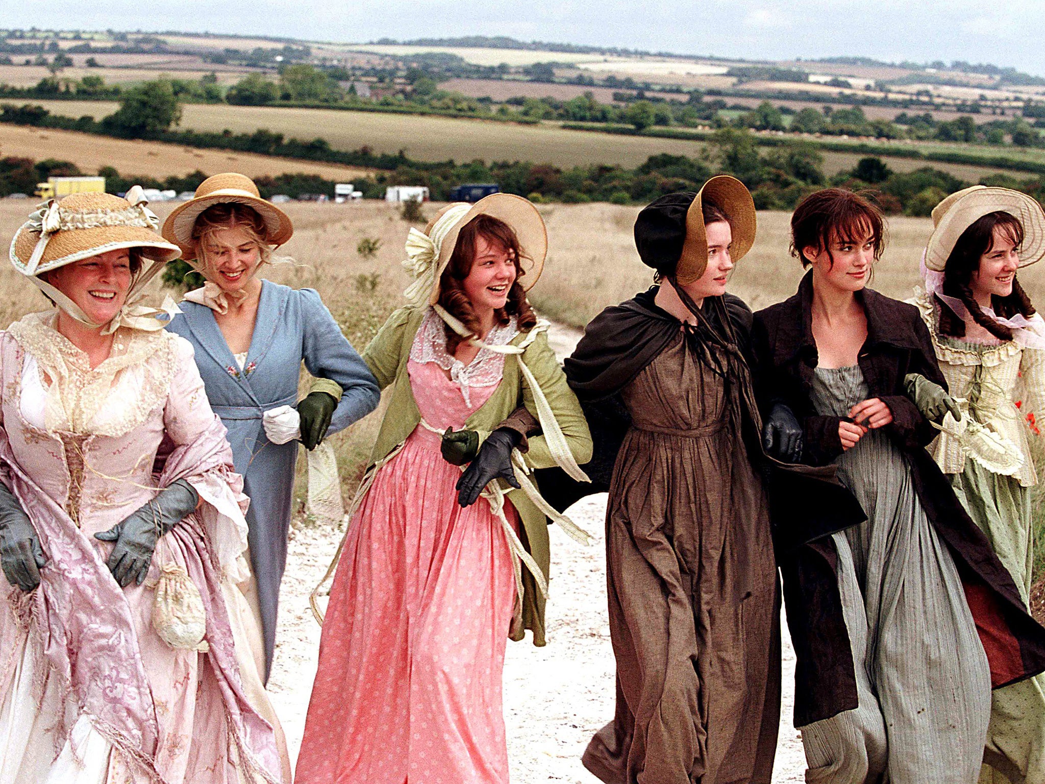 Mrs Bennett (far left) in the 2005 film of ‘Pride and Prejudice’