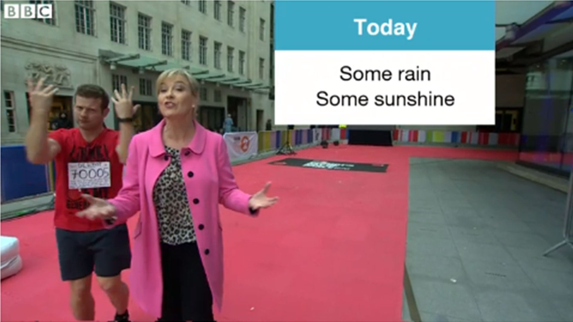 Dermot explains rain through interpretative dance.