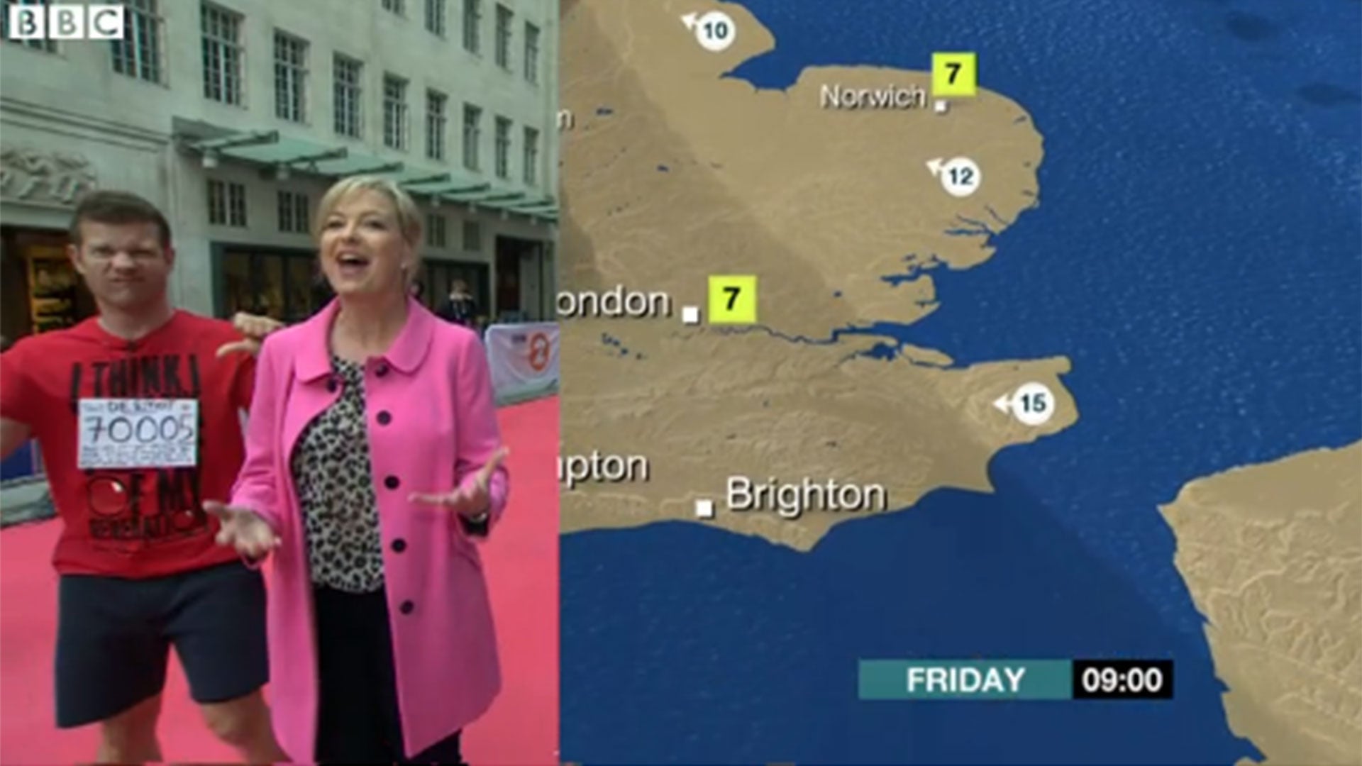 O'Leary was clearly not impressed with the cloudy forecast for the south of England.