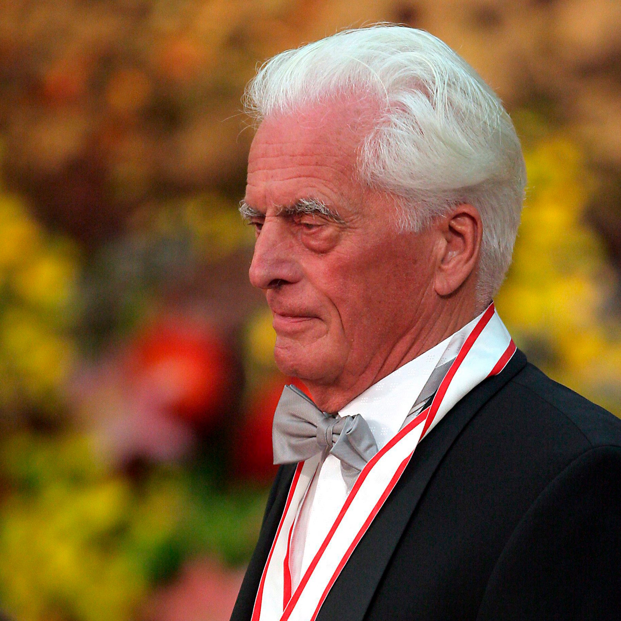 German architect Frei Otto with his award from his majesty Prince Hitachi wearing the 18th Praemium Imperiale medal, in Tokyo, Japan