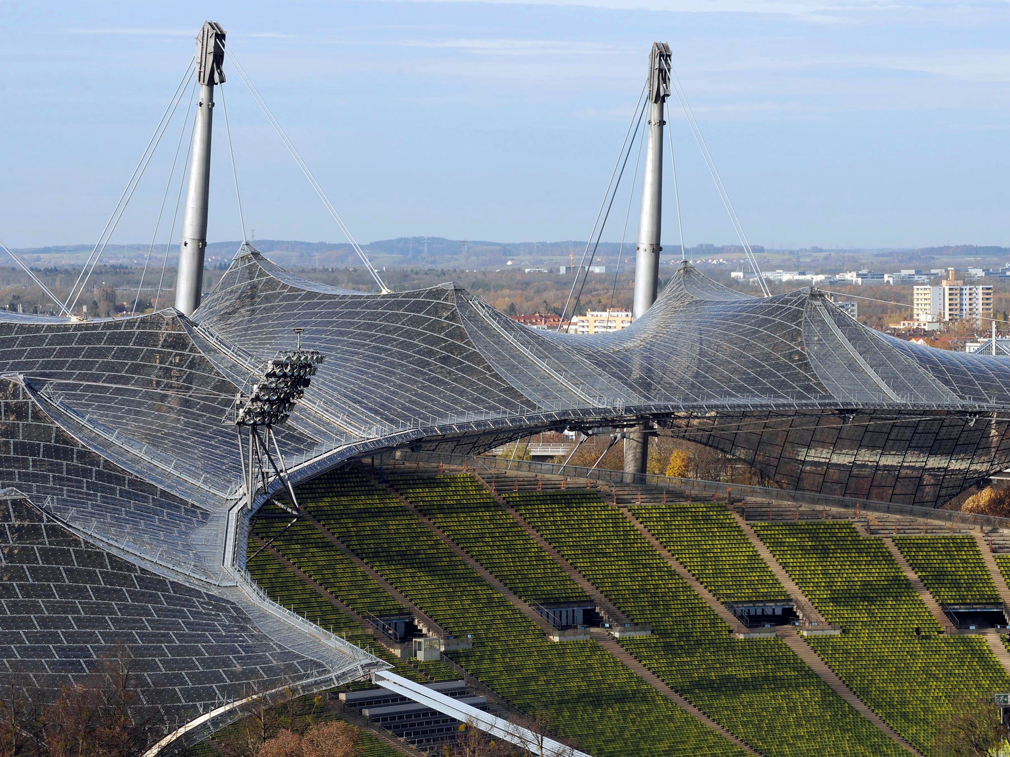 The roof of the Olympic stadium in the Olympic park in Munich, southern Germany. The architect of the lightweight roof, Frei Otto, died March 9, 2015 and was to receive this year's Pritzker award.