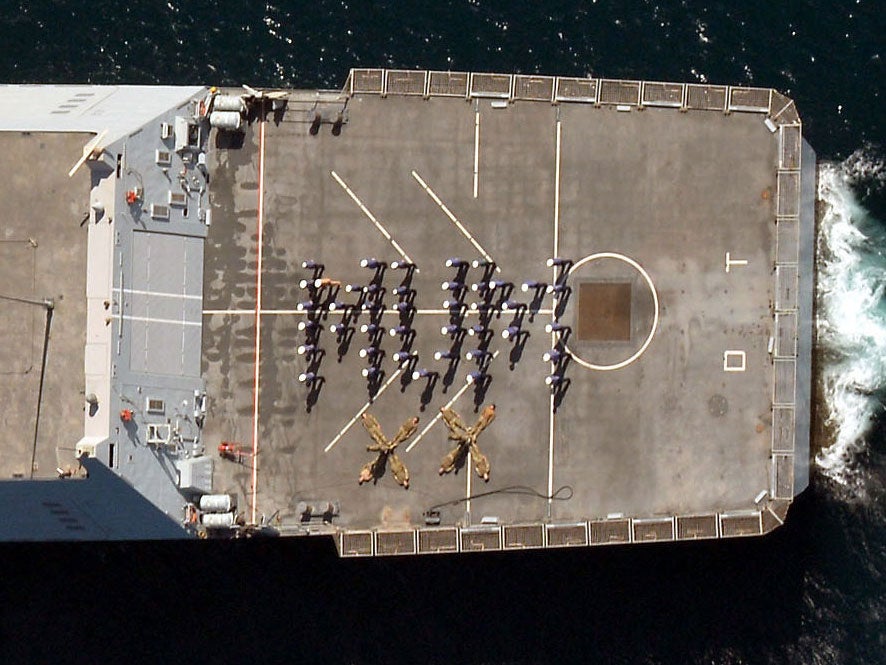 Sailors wish their mums a Happy Mother's Day on the deck of HMS Dauntless (PA)