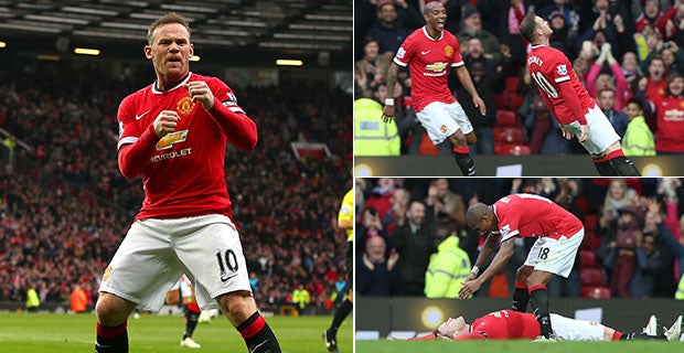 (Clockwise from main image): How Rooney celebrated the goal