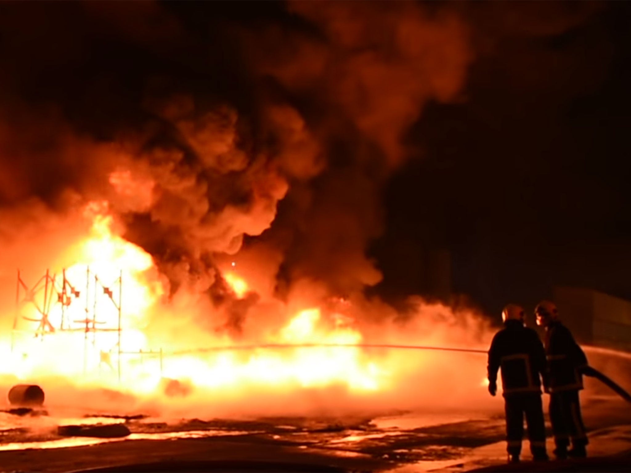 Firefighters tackling the blaze last night