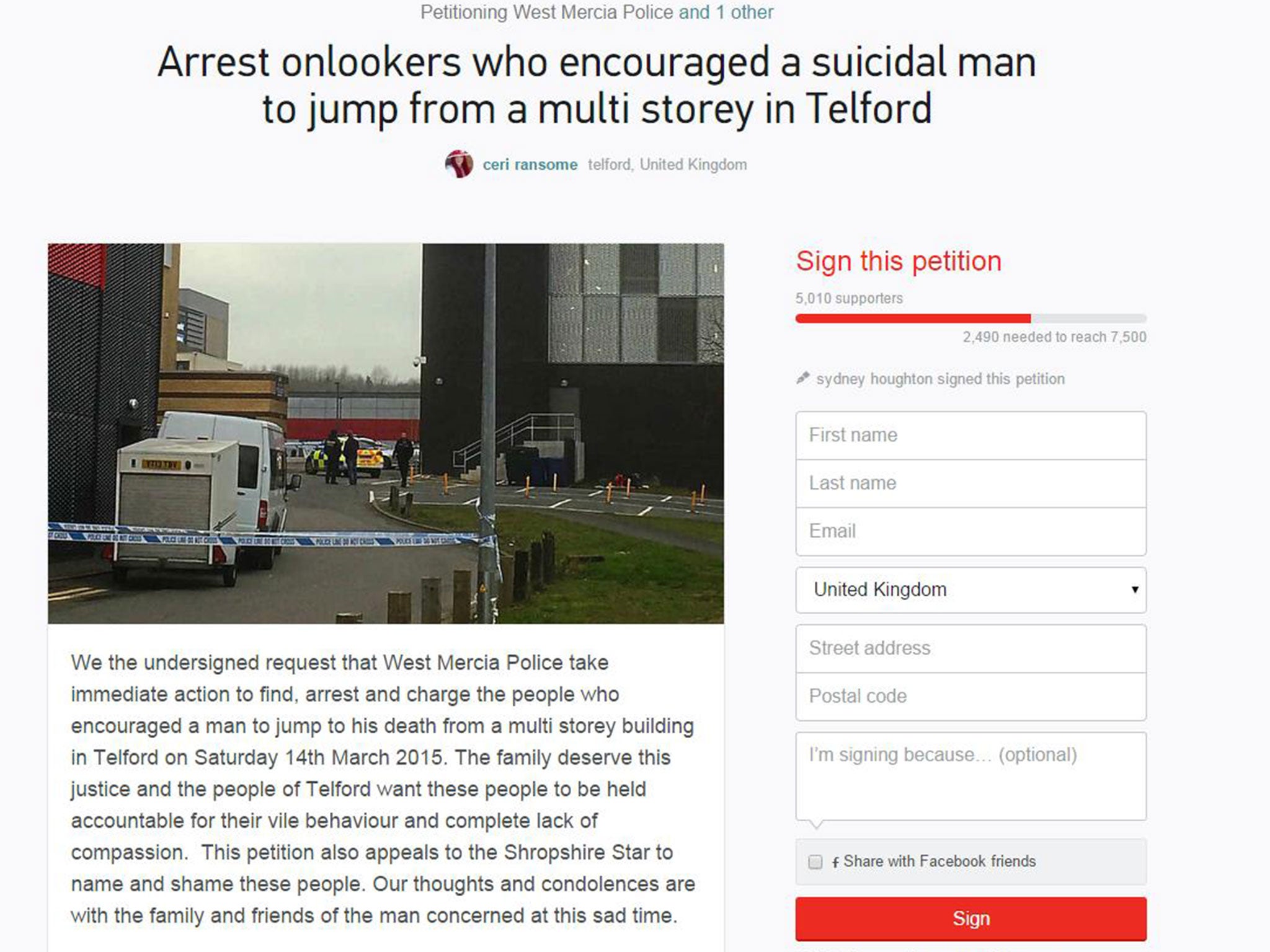 The petition reached 5,000 signatures by Tuesday afternoon