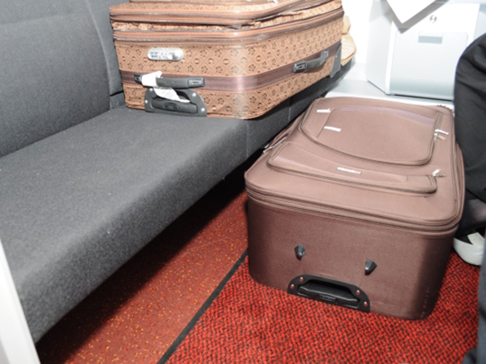 The woman was found crammed into this tiny suitcase on a train heading from Moscow to Nice