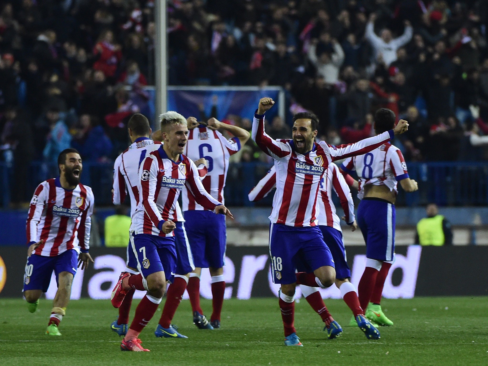 Atletico Madrid celebrate victory over Leverkusen