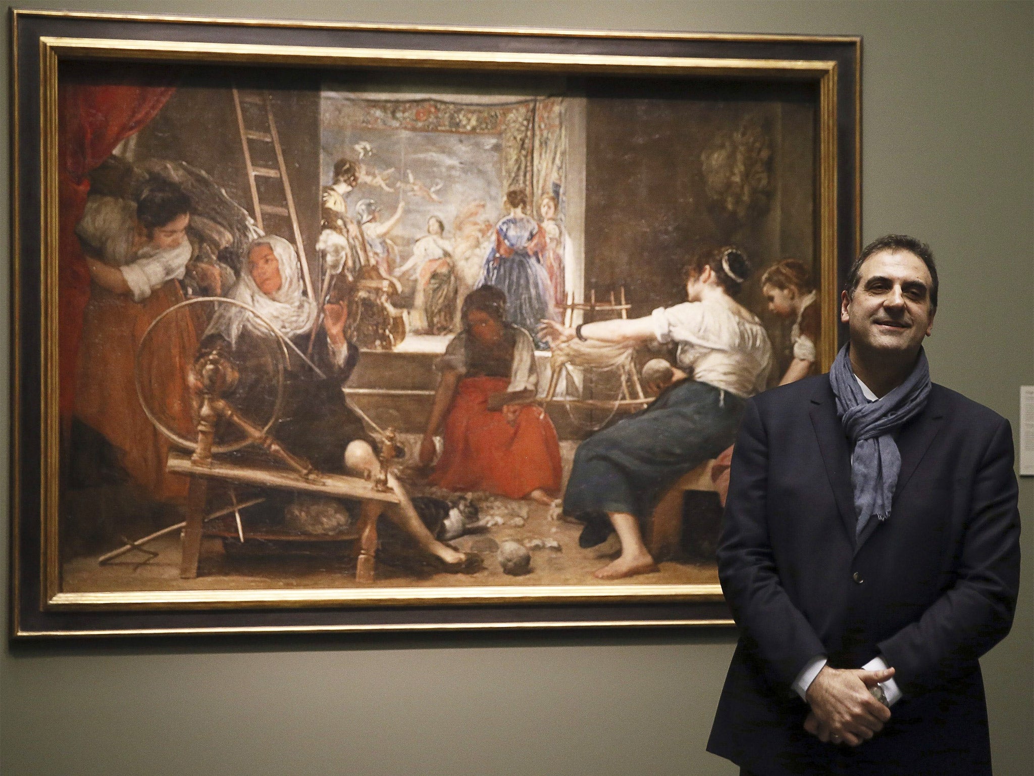 Gabriele Finaldi, in front of ‘The Spinners’ by Diego Velazquez, at El Prado in Madrid on Wednesday, as it was announced he was leaving his post there