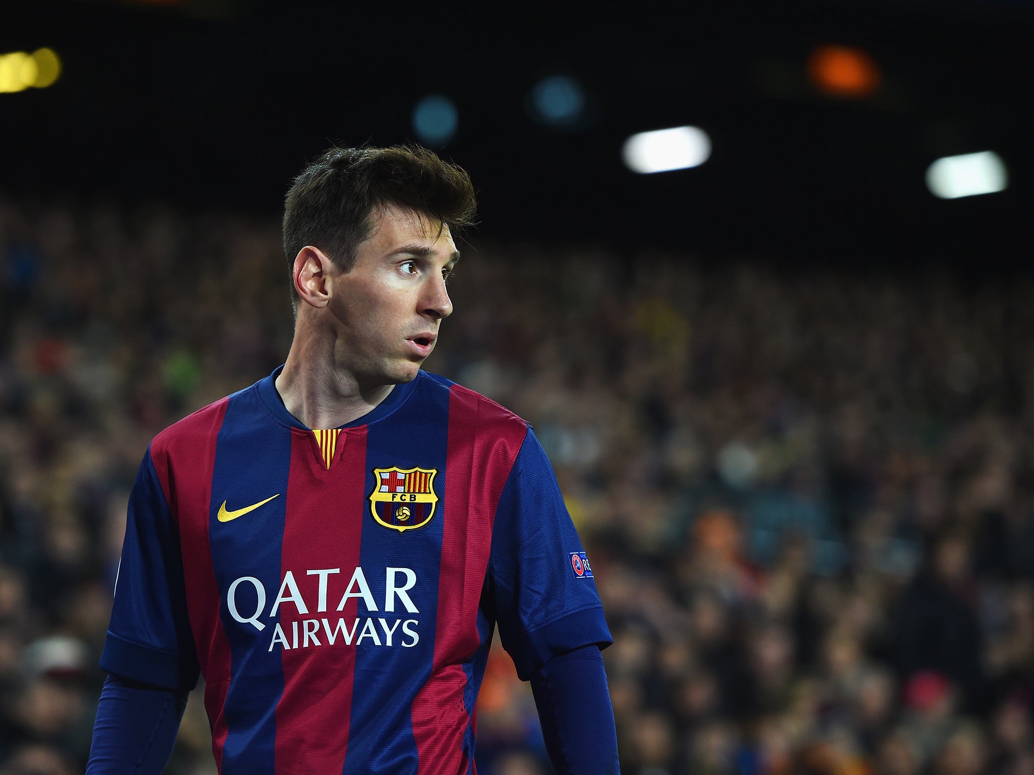 Lionel Messi pictured in the win over Manchester City