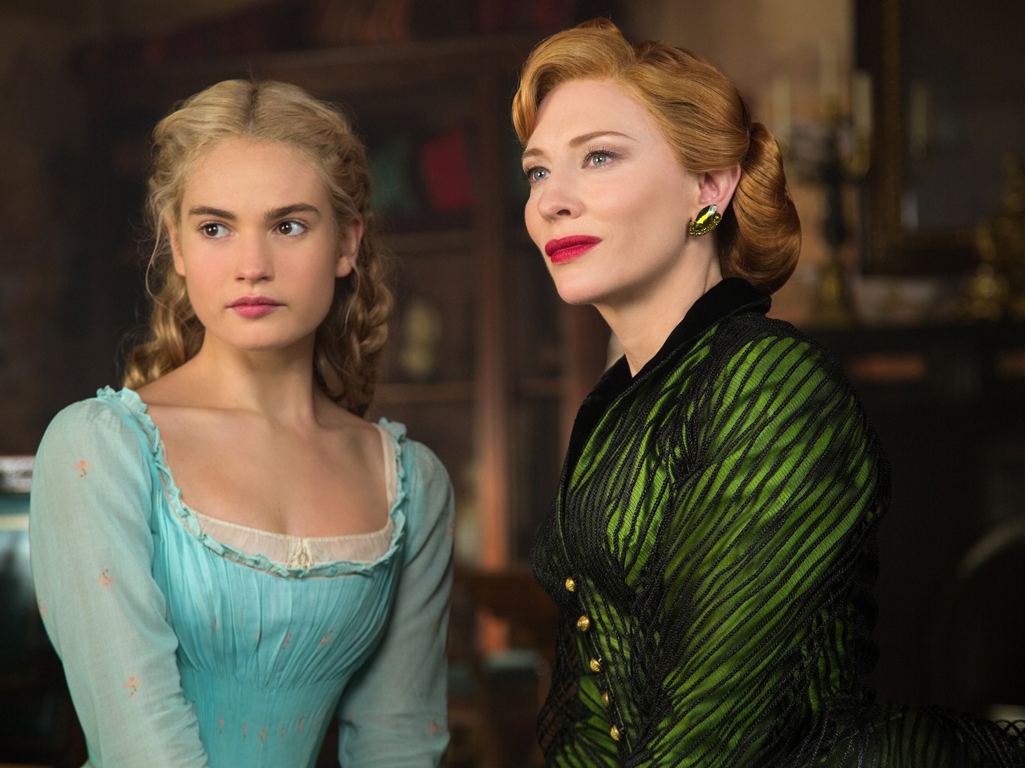 Lily James as Cinderella (left) with Cate Blanchett as the wicked stepmother in the new live-action Disney film