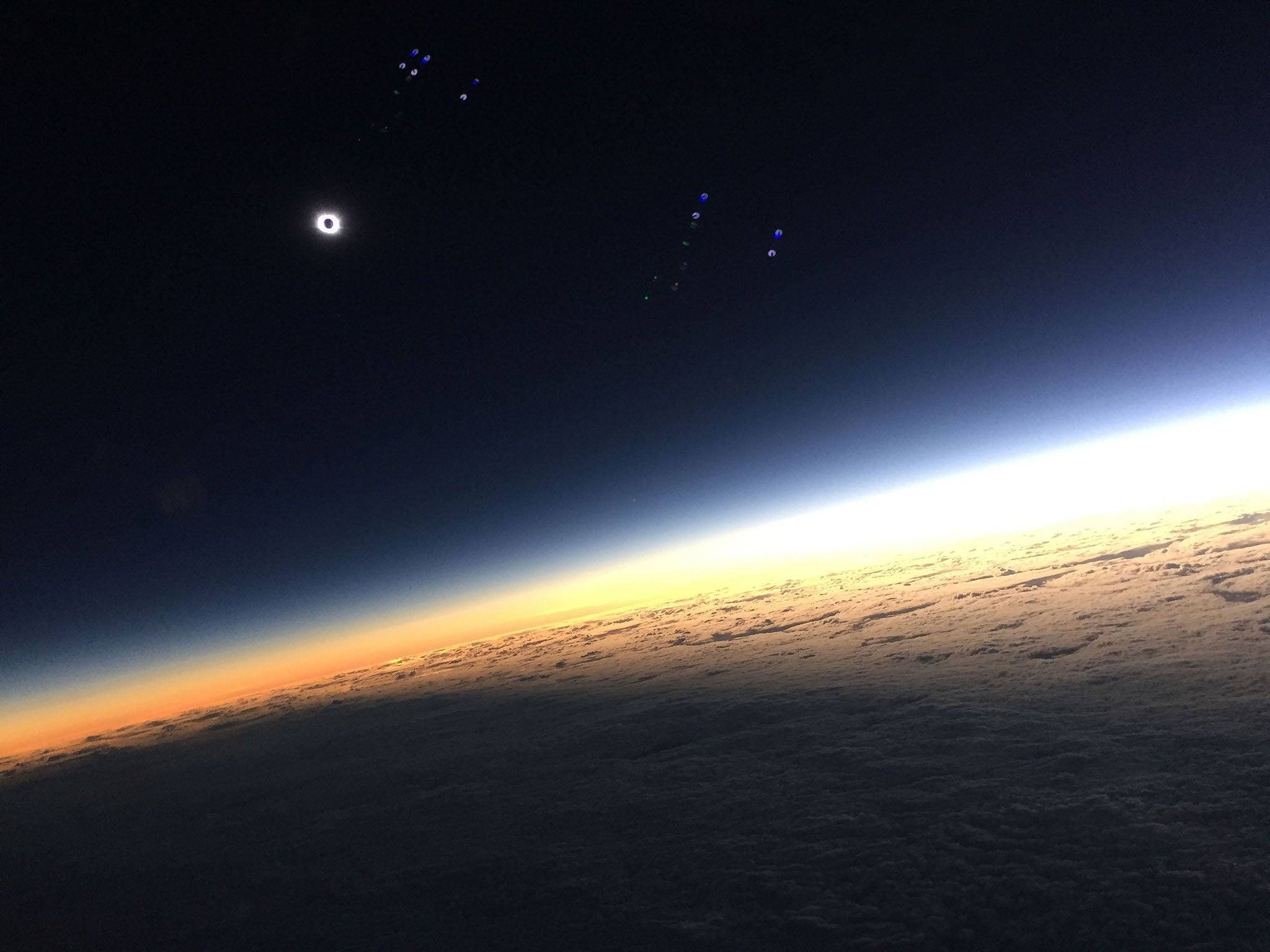 The solar eclipse seen from the flight deck of an easyJet flight from Manchester to Reykjavik