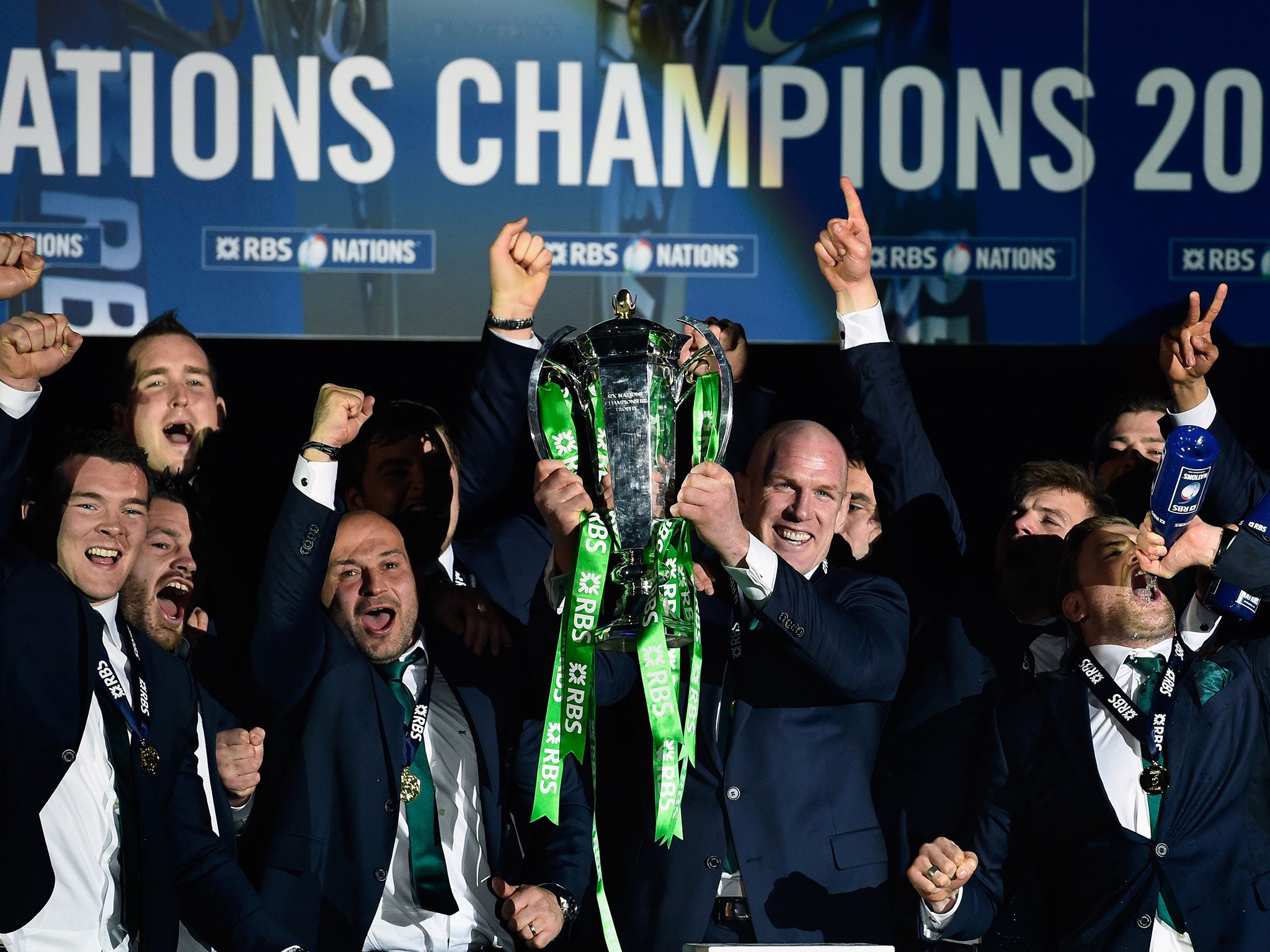 Ireland captain Paul O' Connell lifts the trophy