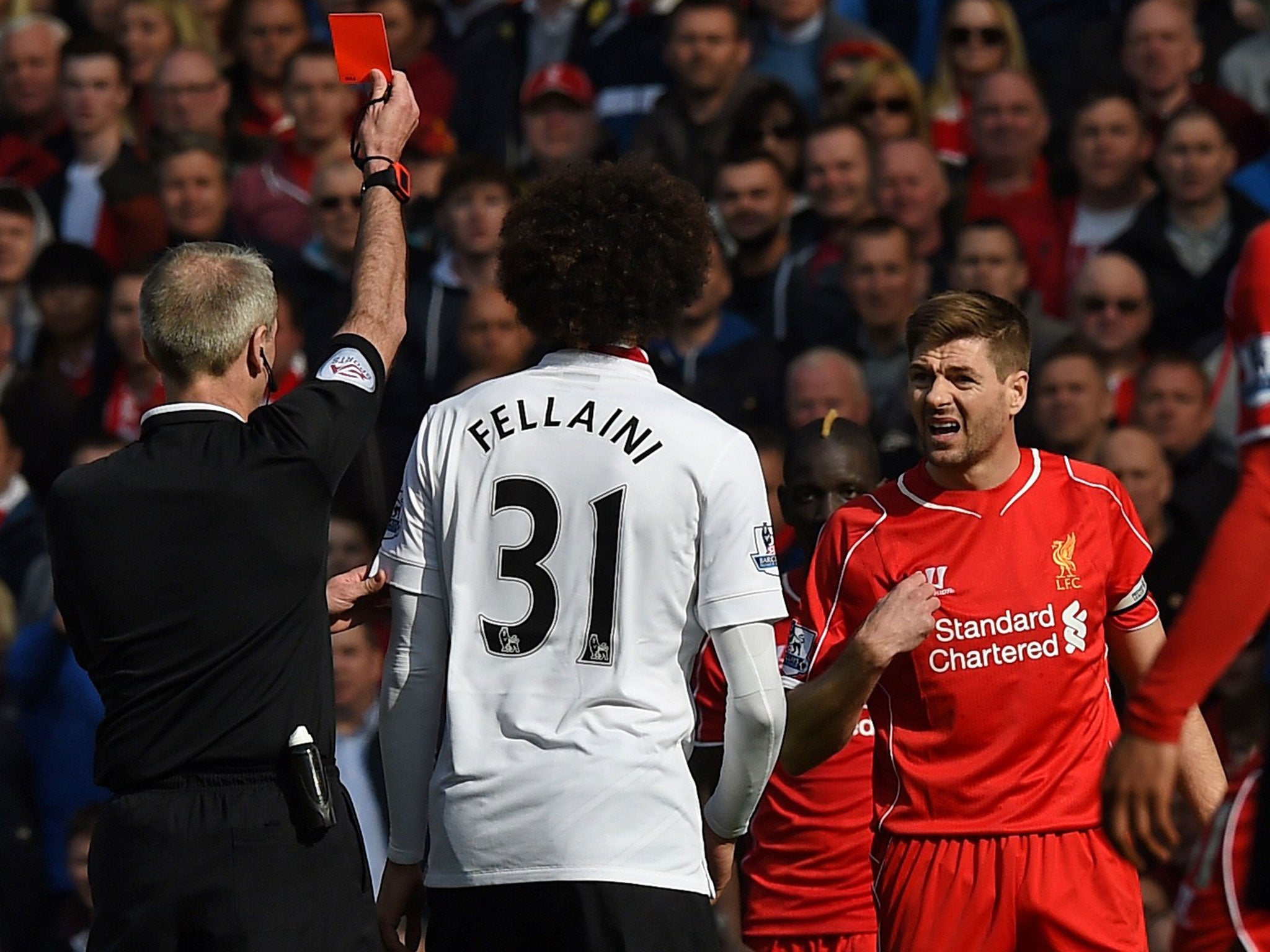 Steven Gerrard is sent off by Martin Atkinson