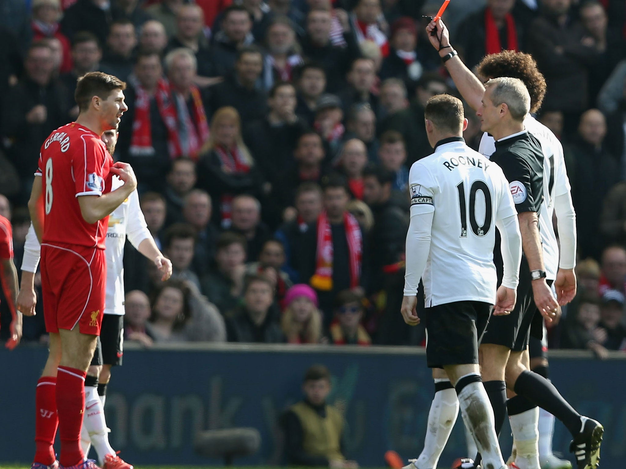 Steven Gerrard is dismissed by Martin Atkinson on Sunday
