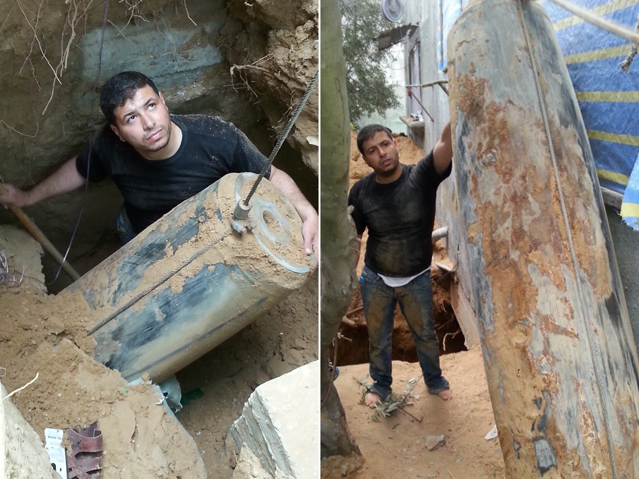 Private bomb disposal expert Ahmed Miat stands next to the giant unexploded device he removed from the Nassir family’s home