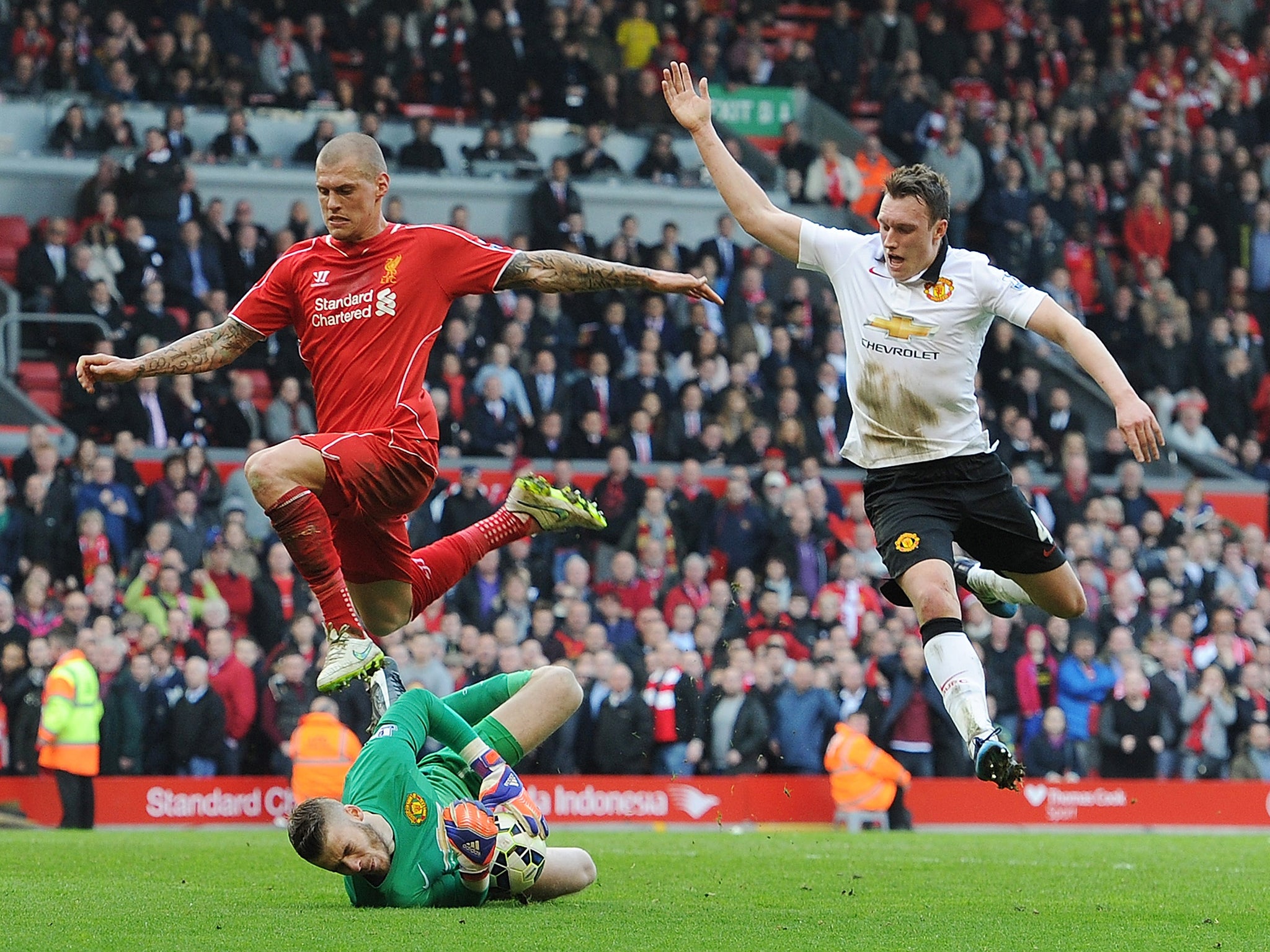 Martin Skrtel comes together with David De Gea