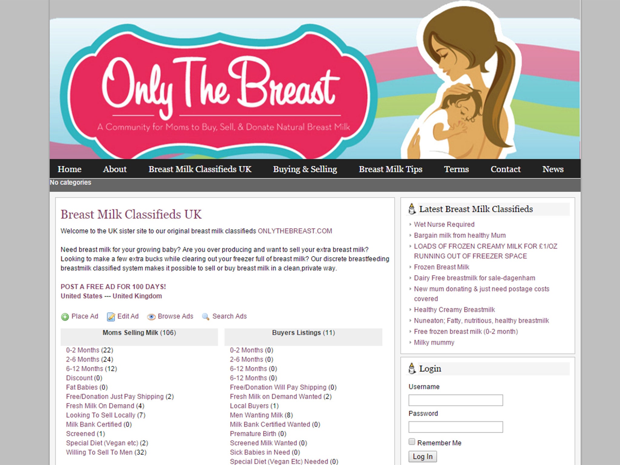 Mother's sell their own milk at onlythebreast.co.uk