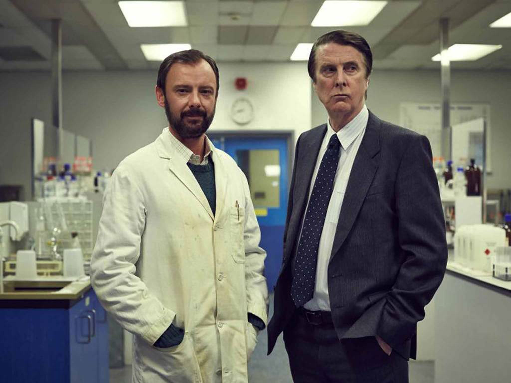 Threlfall (right) with John Simm in ITV's new drama Code of a Killer