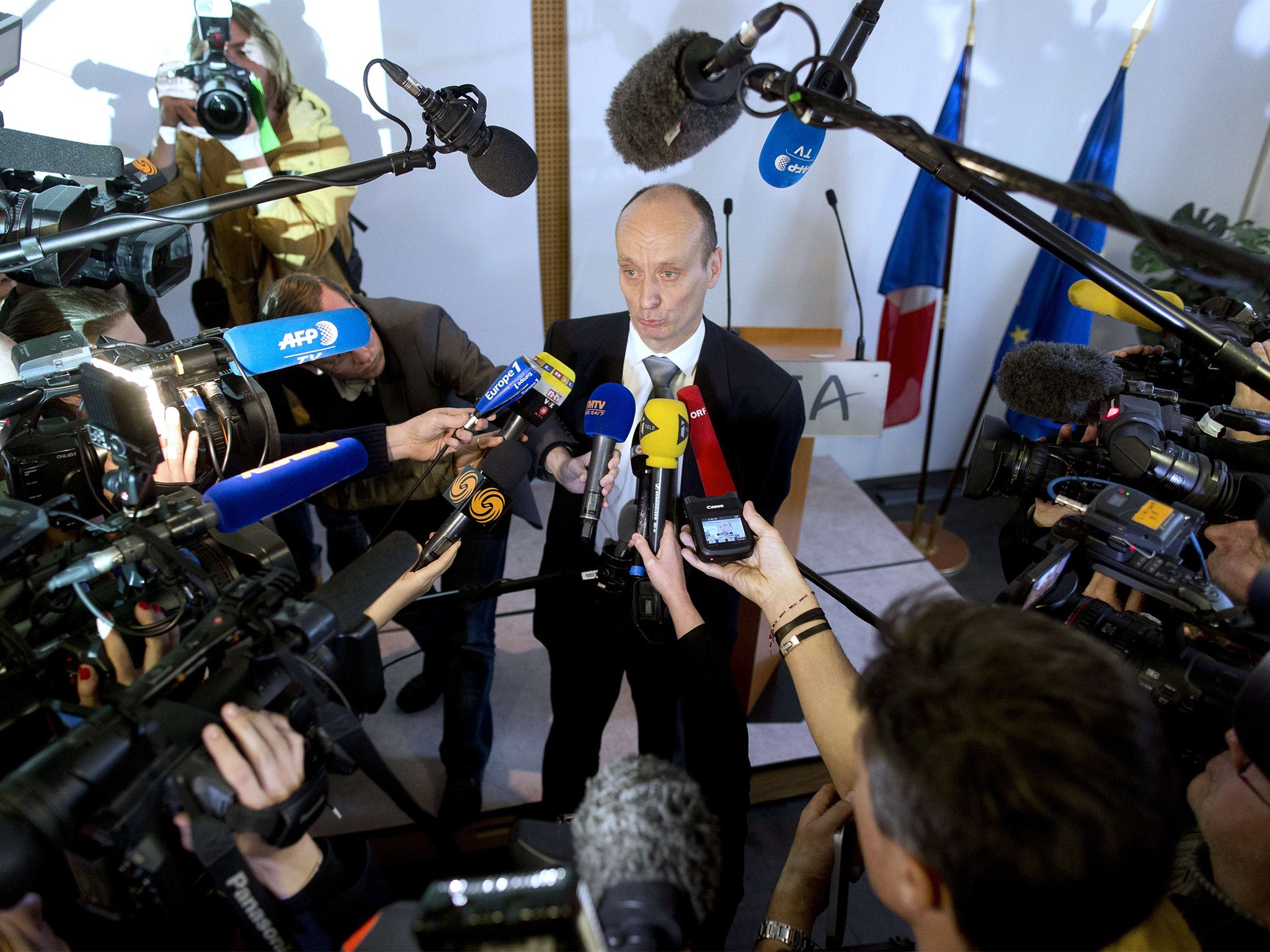 Remi Jouty, the director of the French BEA, takes questions from the media