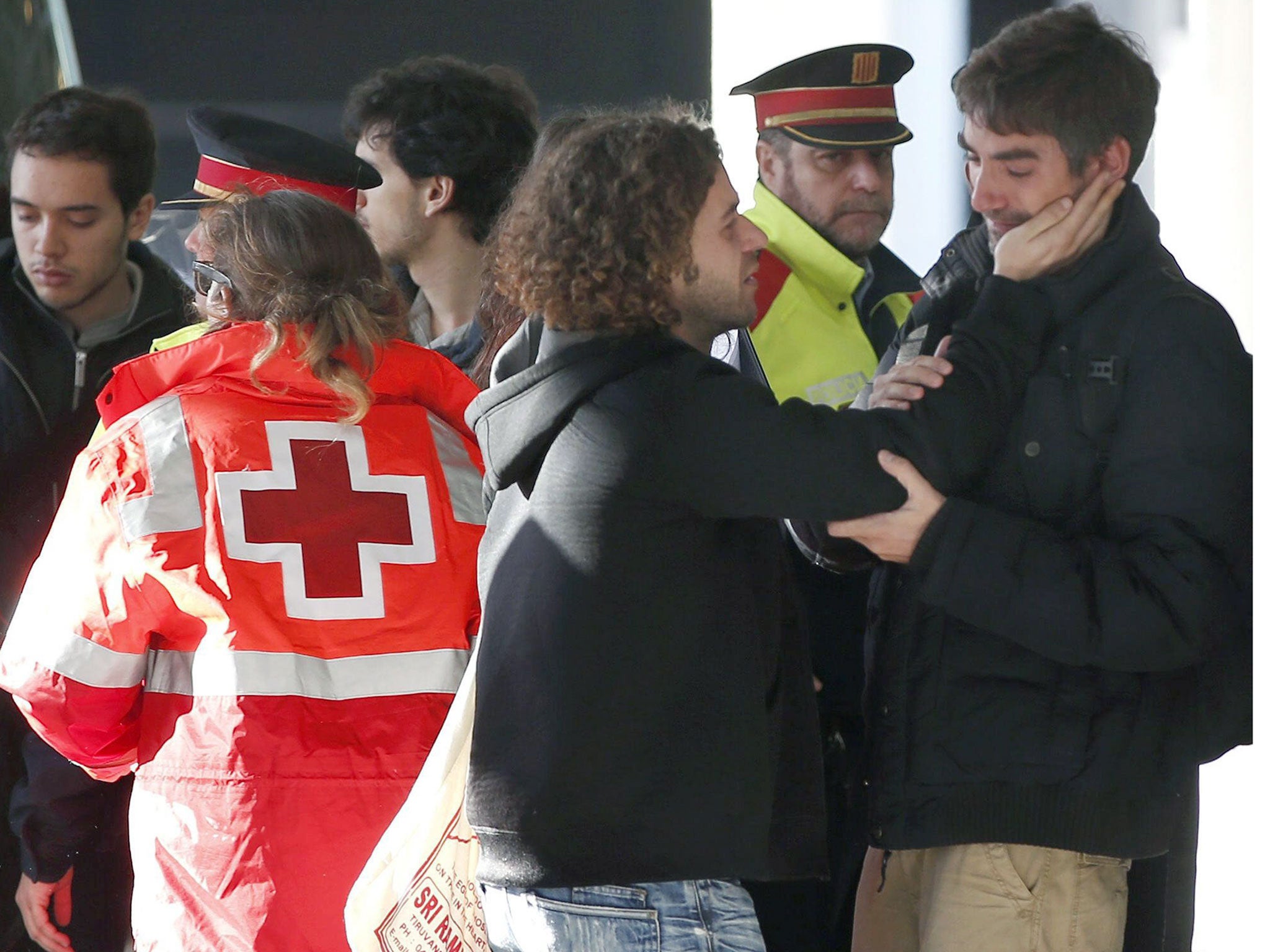 Family and relatives of the victims of the Germanwings plane crash in the Alps are taken on bus to the Prat airport from a hotel in Castelldefels in Barcelona, Spain, to take a Lufthansa flight to visit the crash site in Seyne les Alps in France