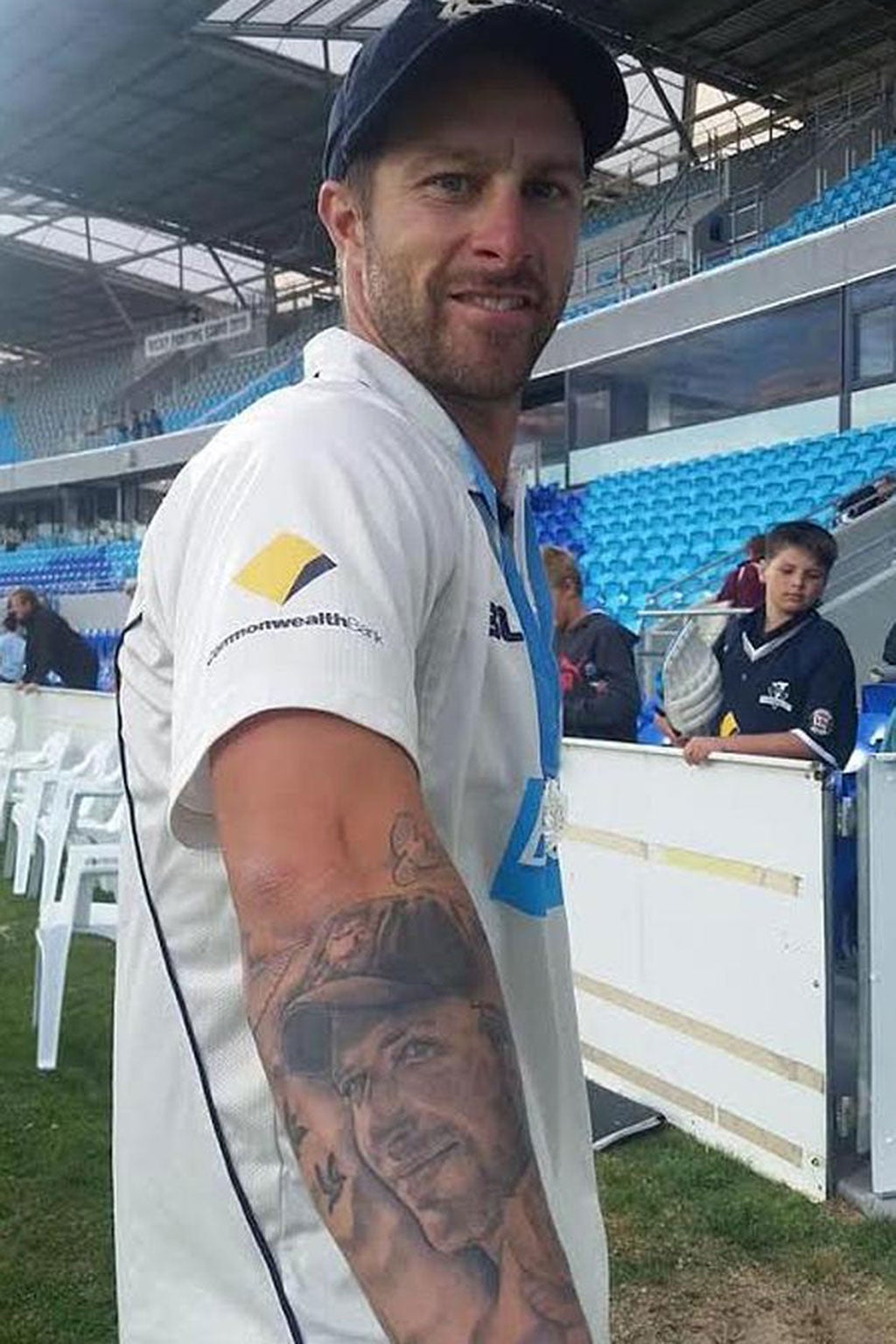 Matthew Wade shows his tattoo tribute to Phillip Hughes