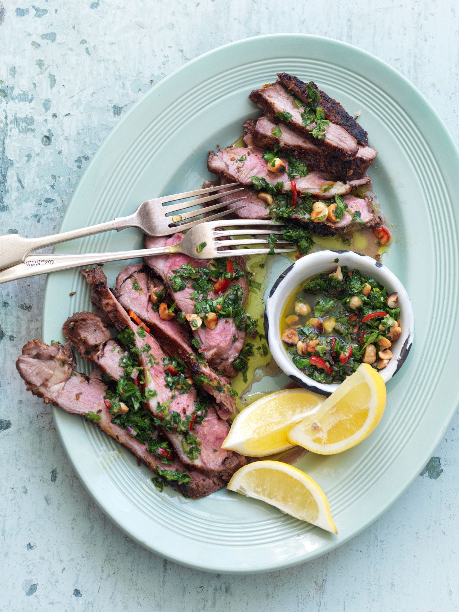 Shoulder of lamb with herb and hazelnut dressing