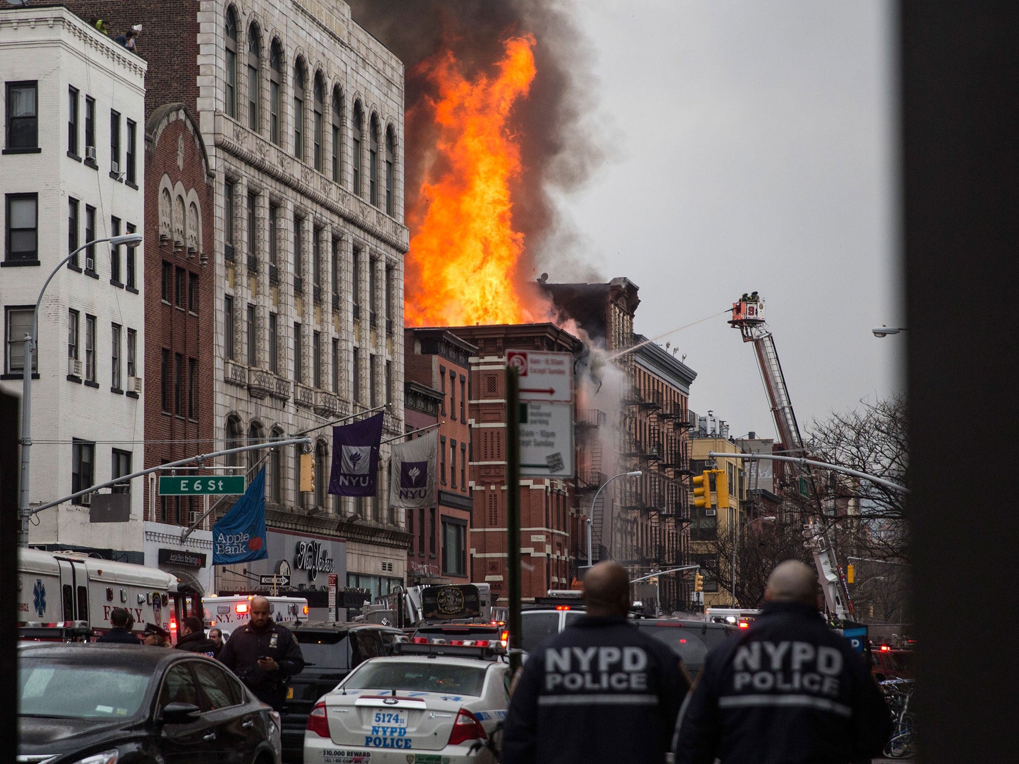 Four buildings were on fire and two of them had collapsed